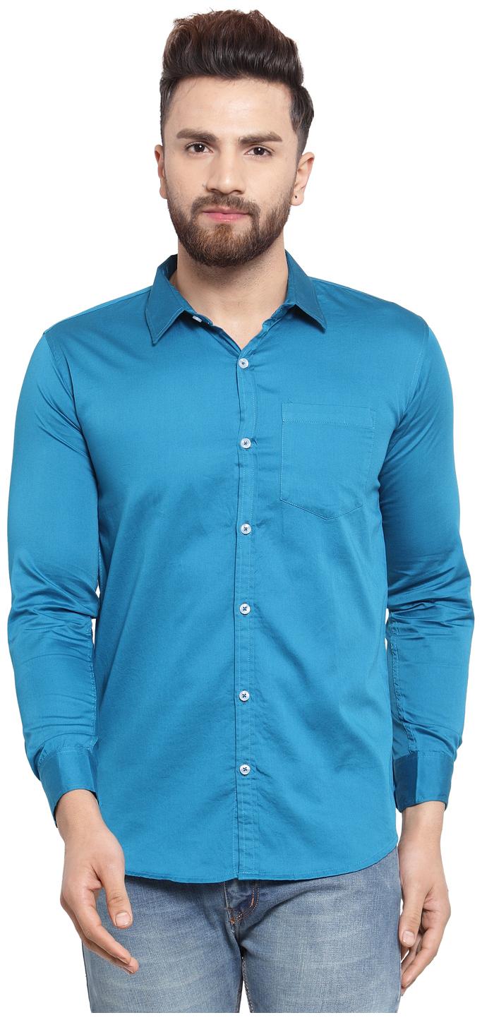 

YBA Men Blue Solid Slim Fit Casual Shirt