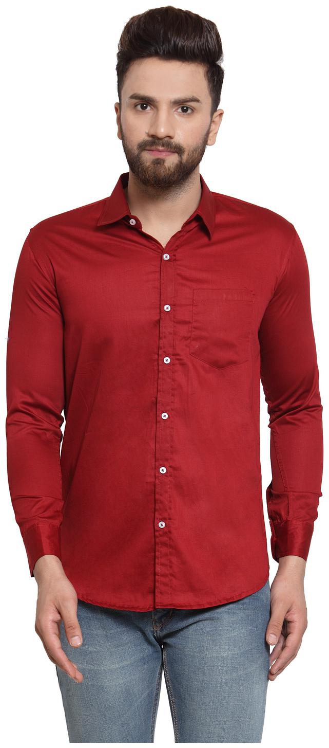 

YBA Men Red Solid Slim Fit Casual Shirt