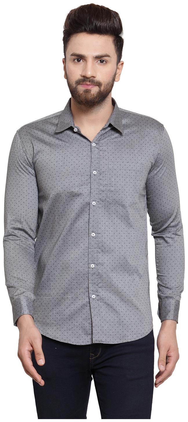 

YBA Men Grey Printed Slim Fit Casual Shirt