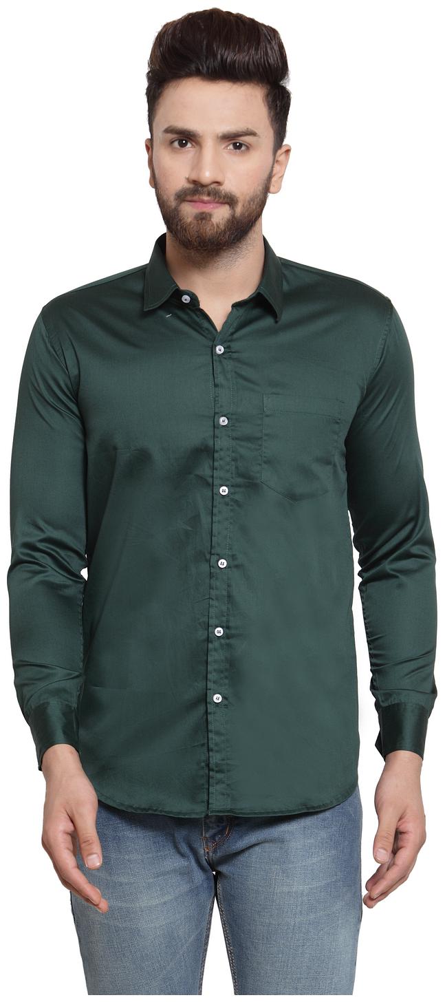 

YBA Men Green Solid Slim Fit Casual Shirt