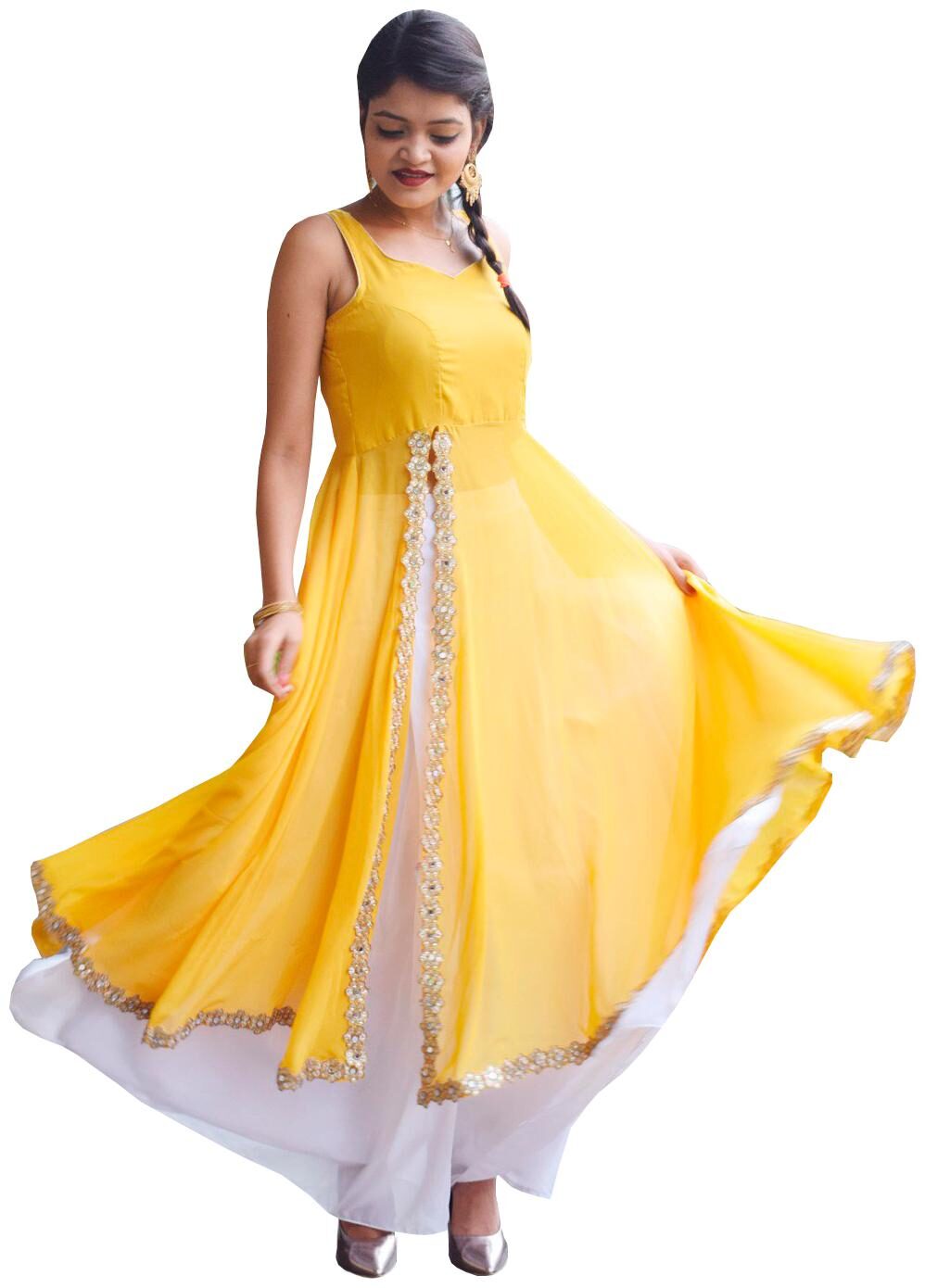 

Rajkumari dress up like a princess Women Yellow Solid Anarkali Kurta With Palazzo