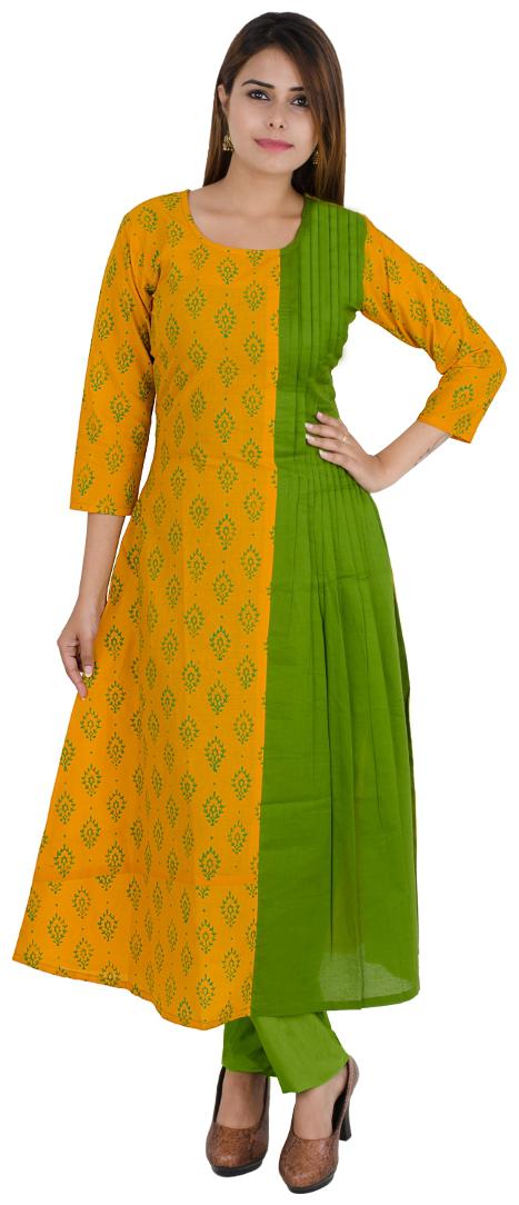 

Zoeyam s Women Yellow Printed Straight Kurta