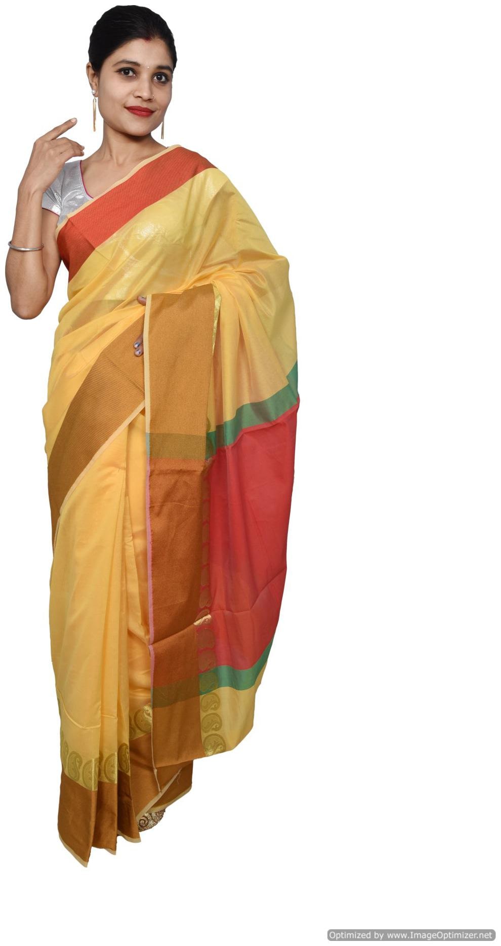 

Yellow Banarsi Cotton Silk Saree with Running Blouse Fabric BS23