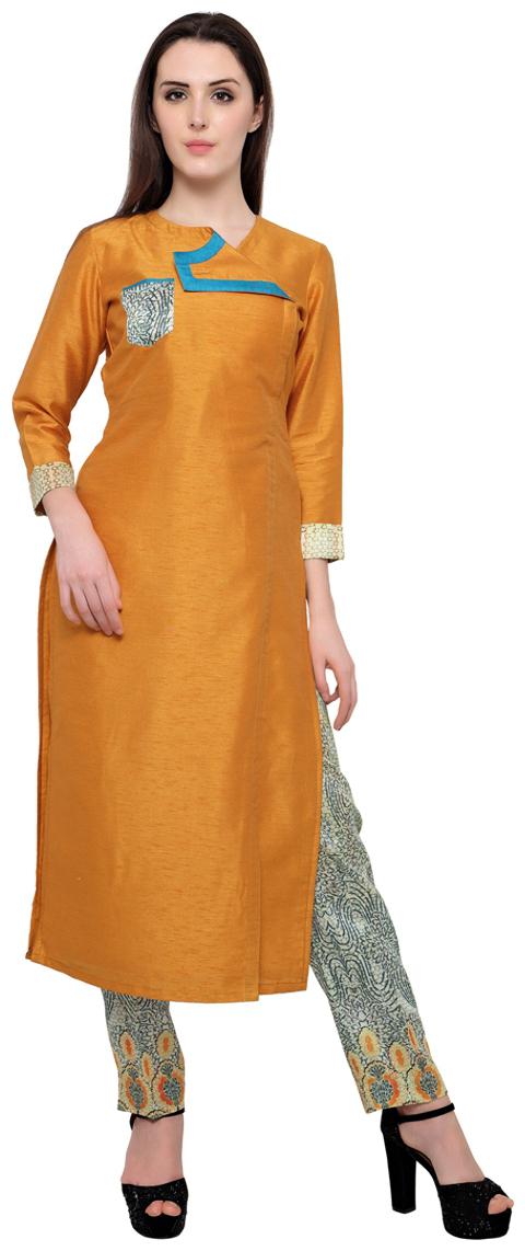 

Admyrin Yellow Banglori Silk Kurta With Digitally Printed Pants