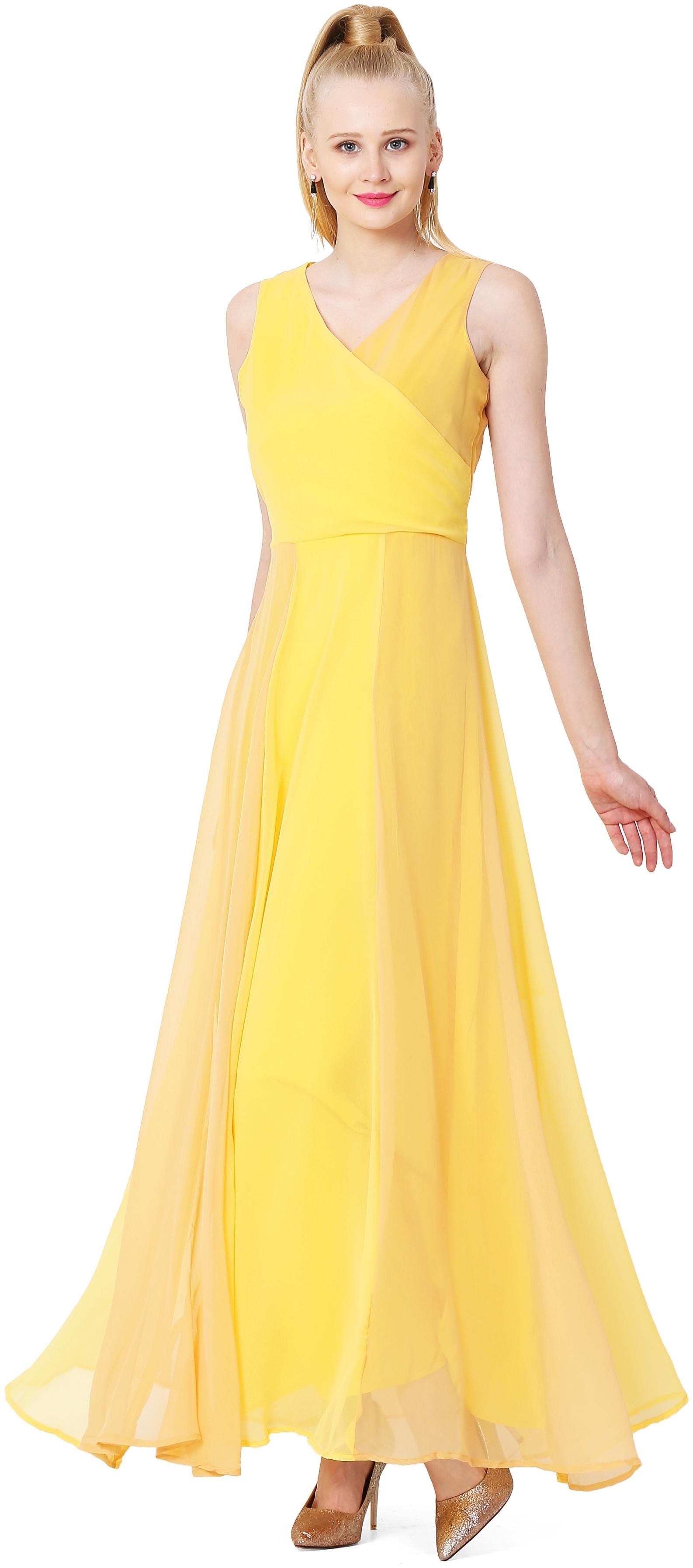 

Yellow Beige two shade overlap sleeveless