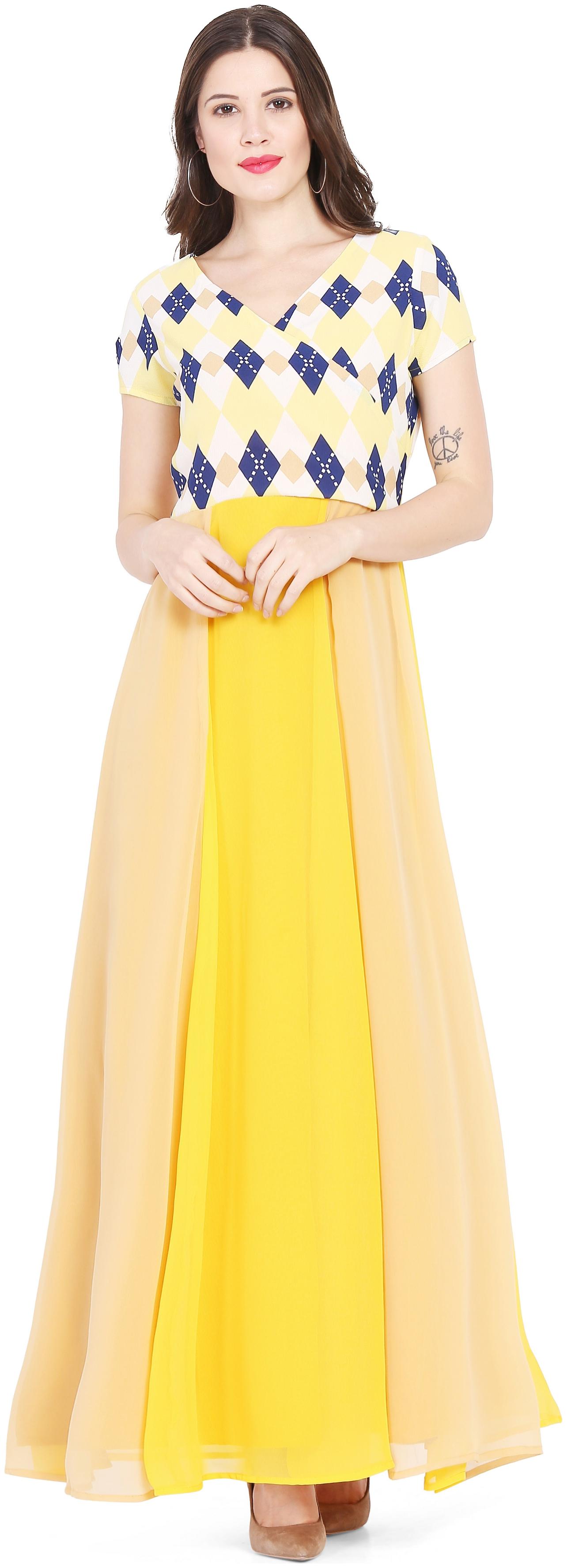 

Yellow Beige 2 shade yellow Van Van Print Gown