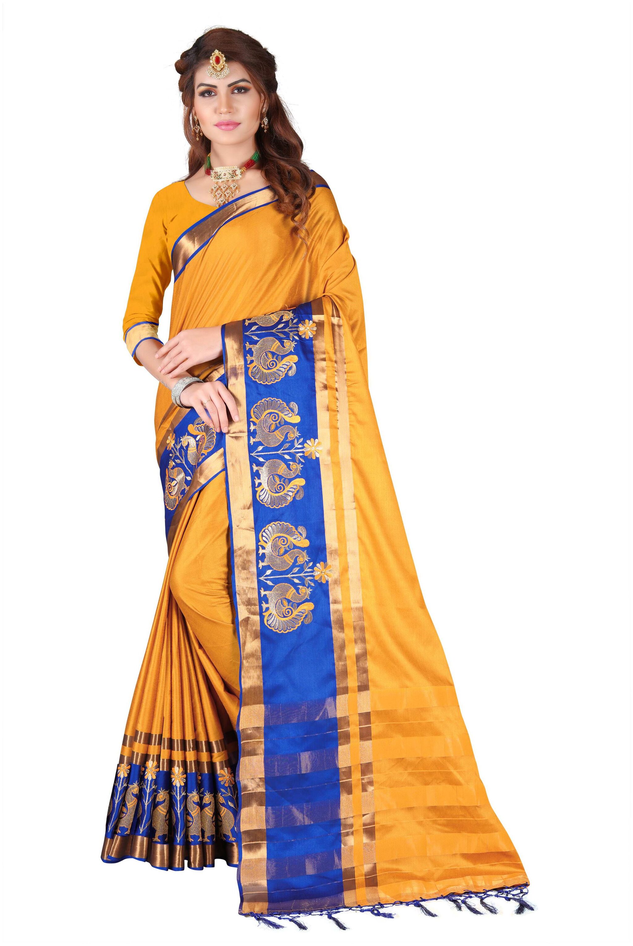 

Yellow Color Cotton Silk Saree With Blouse Piece