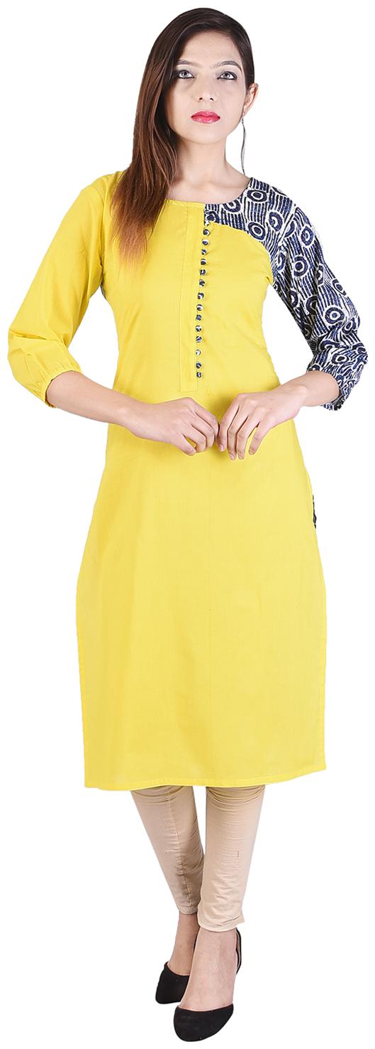 

yellow colored cotton a-line kurta
