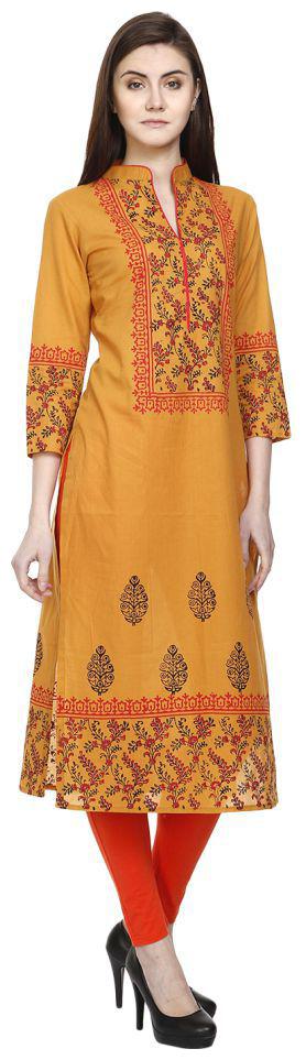 

yellow cotton straight kurtann