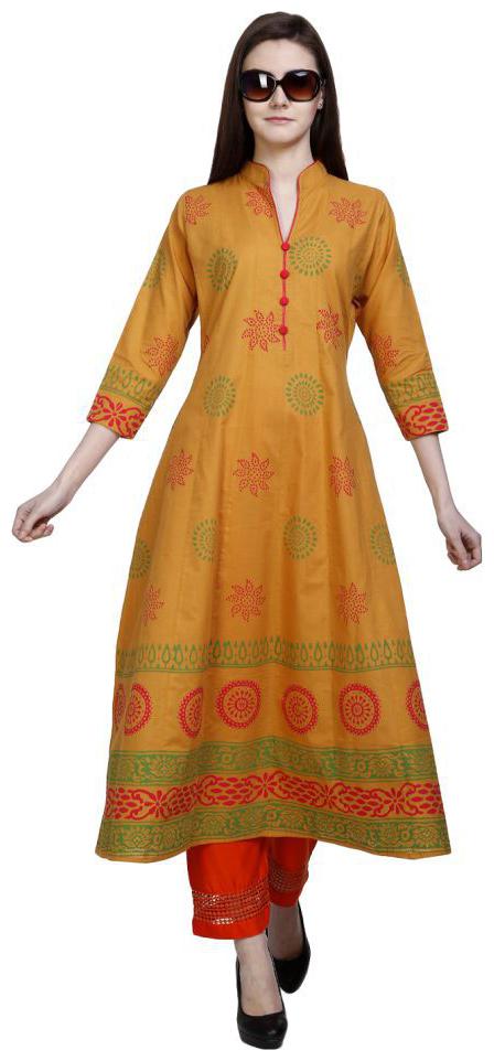 

yellow cotton flared kurta