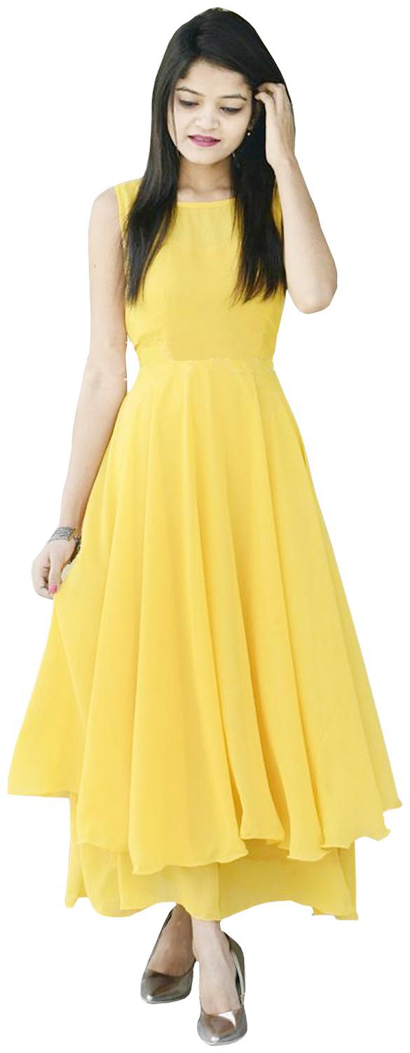 

Rajkumari dress up like a princess Yellow Solid Flared dress
