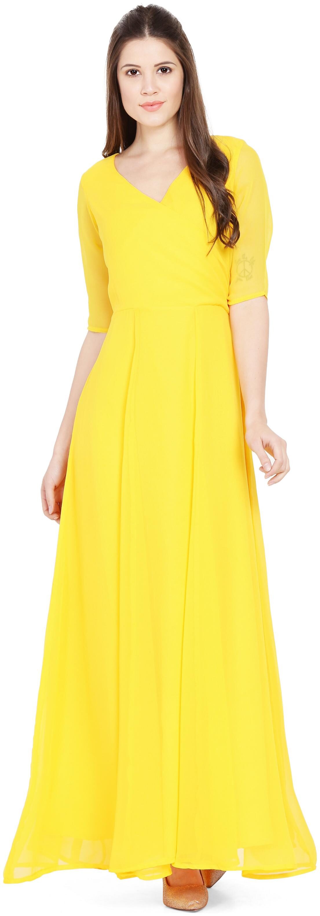 

Scene Stealer Yellow Solid A-line dress