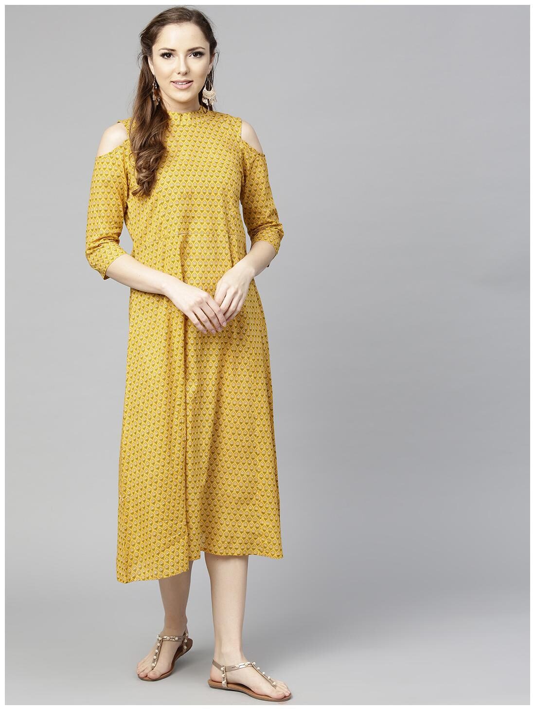 

AASI- HOUSE OF NAYO Yellow Printed Maxi dress