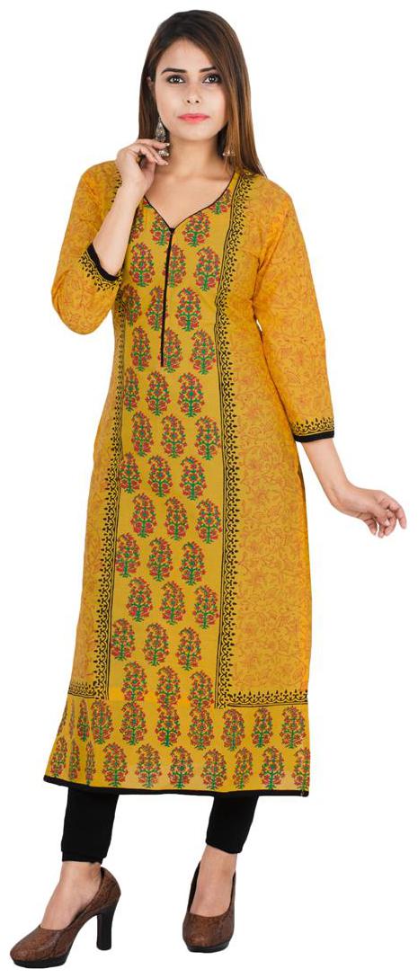 

Zoeyam s Women Yellow Printed Straight Kurta