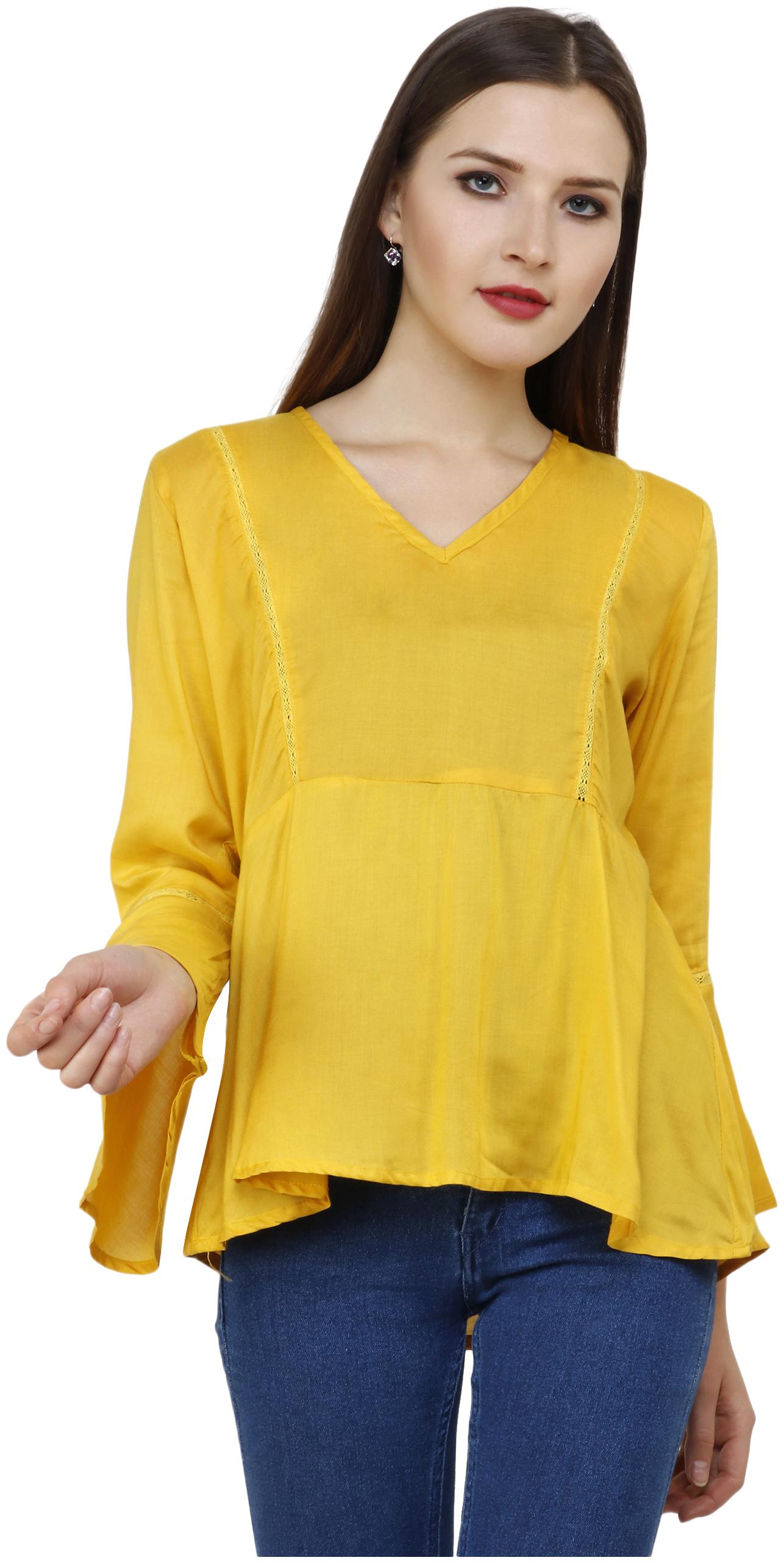 

AADRIKA COM FASHION WORLD Women Solid Regular top - Yellow