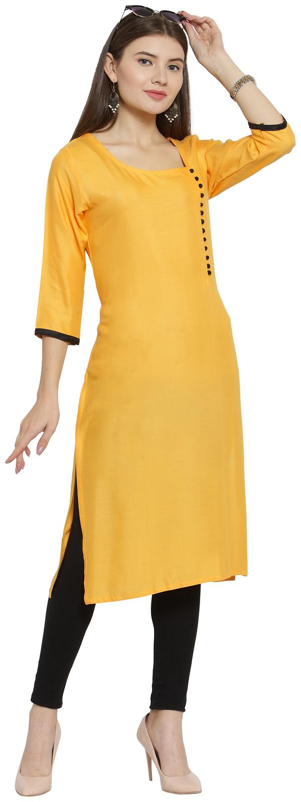 

Enchanted Drapes Women Yellow Solid Regular Kurti