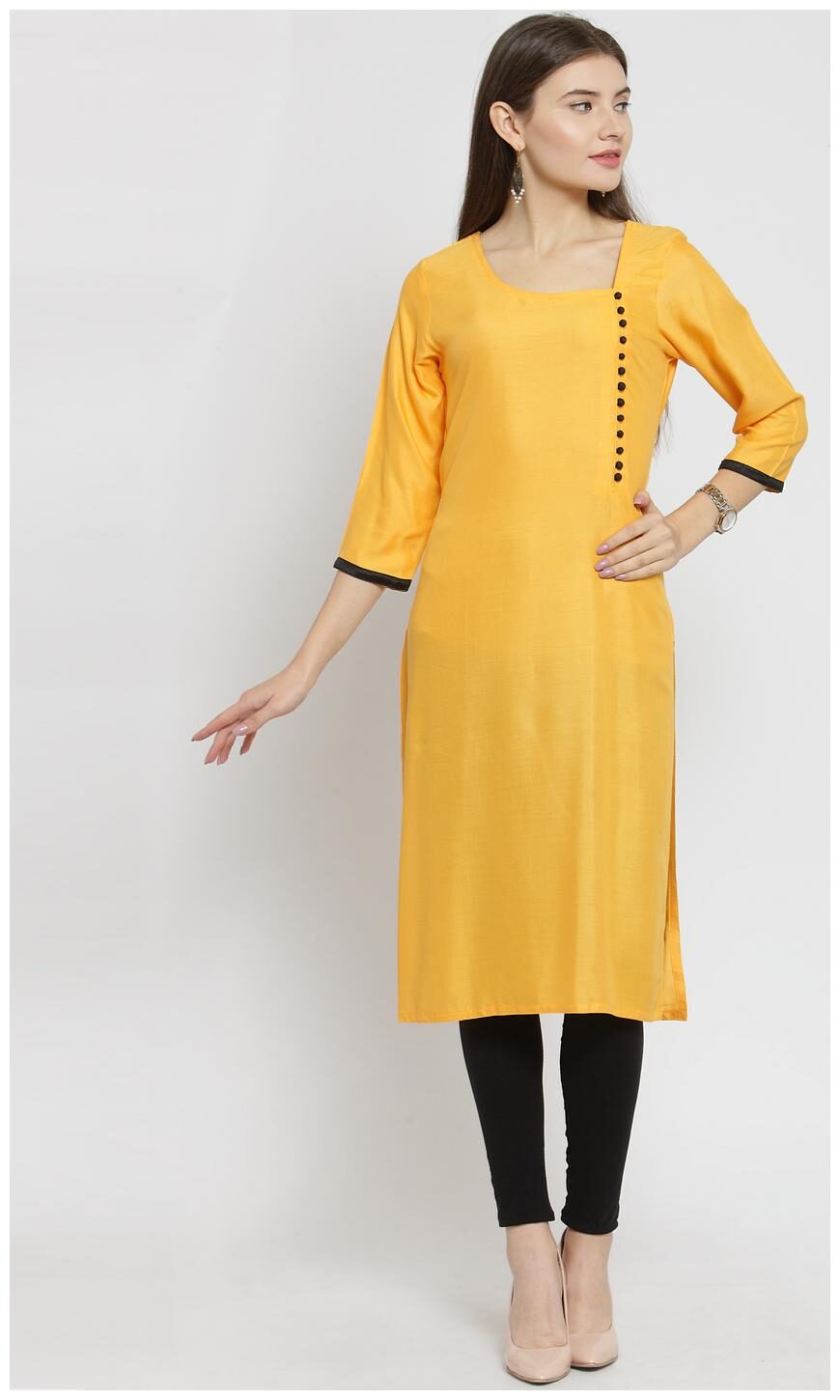

Enchanted Drapes Women Yellow Solid Regular Kurti