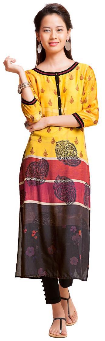 

NAARI Women Yellow Printed Straight Kurti