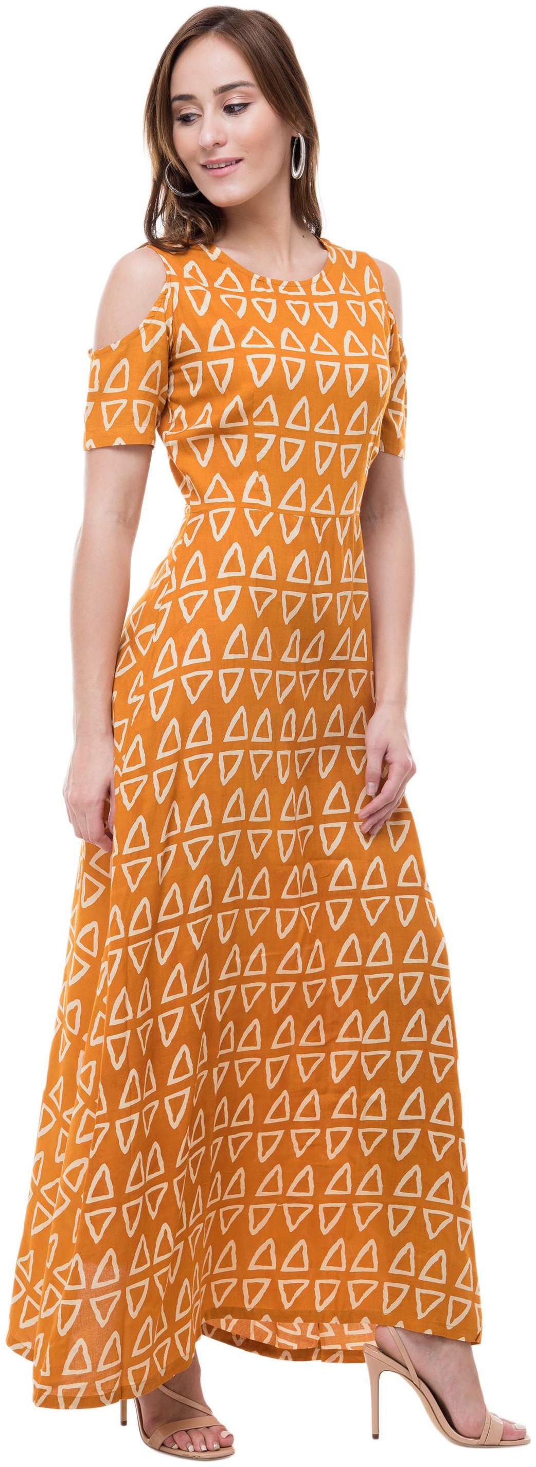 

SURPRIAM Mustard Geometric Maxi dress