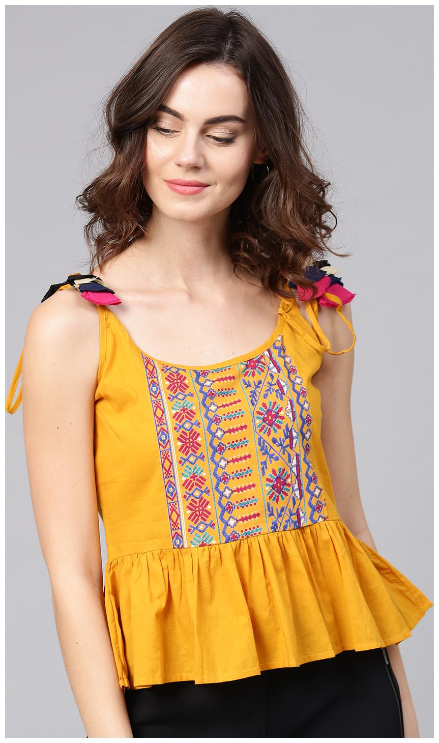 

AASI- HOUSE OF NAYO Women Printed Regular top - Yellow