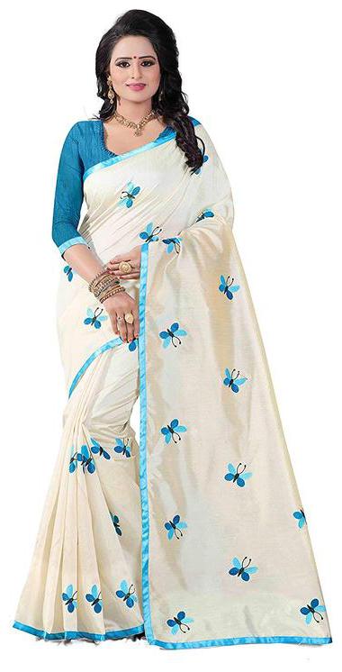 

Yeoja Creation White Embroidered Universal Designer Saree With Blouse With blouse