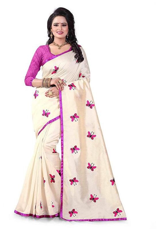 

Yeoja Creation Beige Embroidered Universal Designer Saree With Blouse With blouse