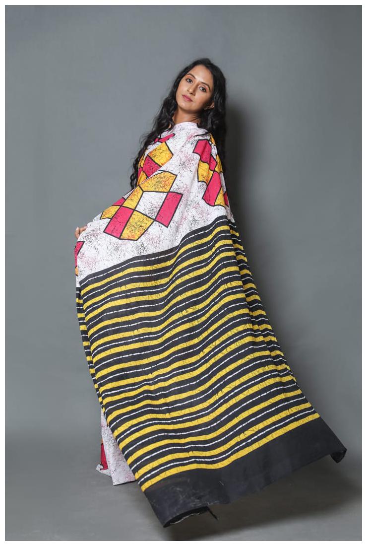 

Yogine Women Cotton Multi Designer Saree With Blouse