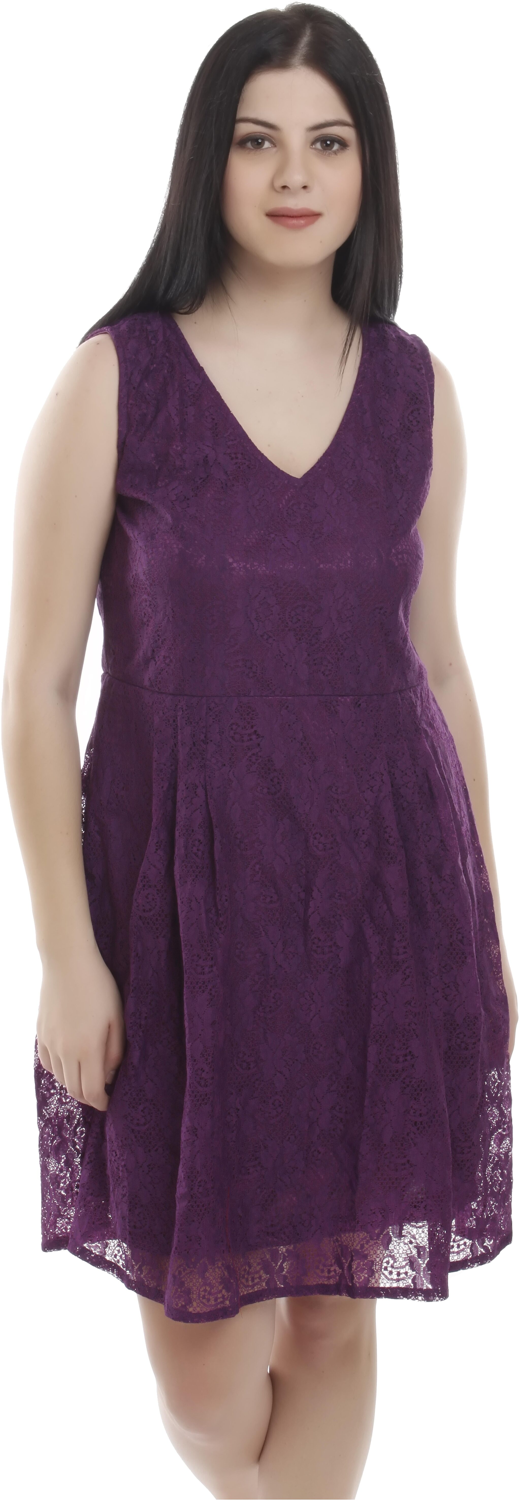 

You Forever Purple Self design Fit flare dress