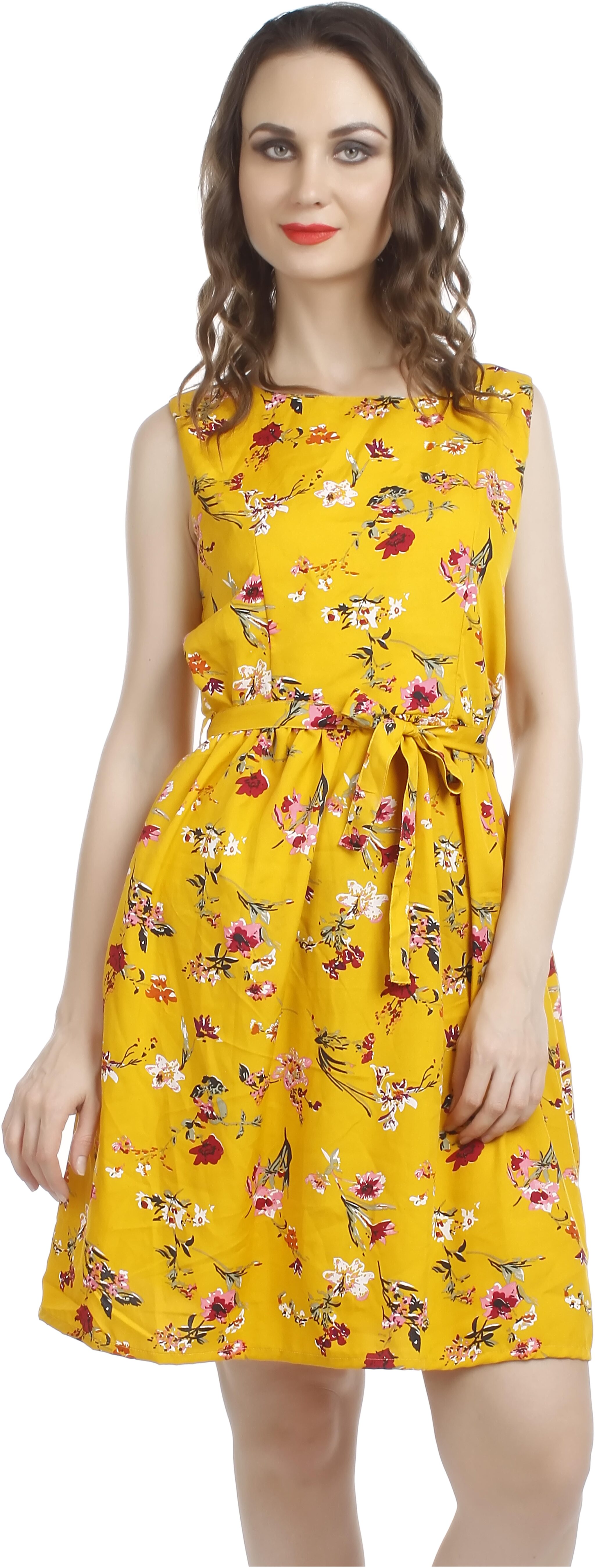 

You Forever Yellow Printed A-line dress
