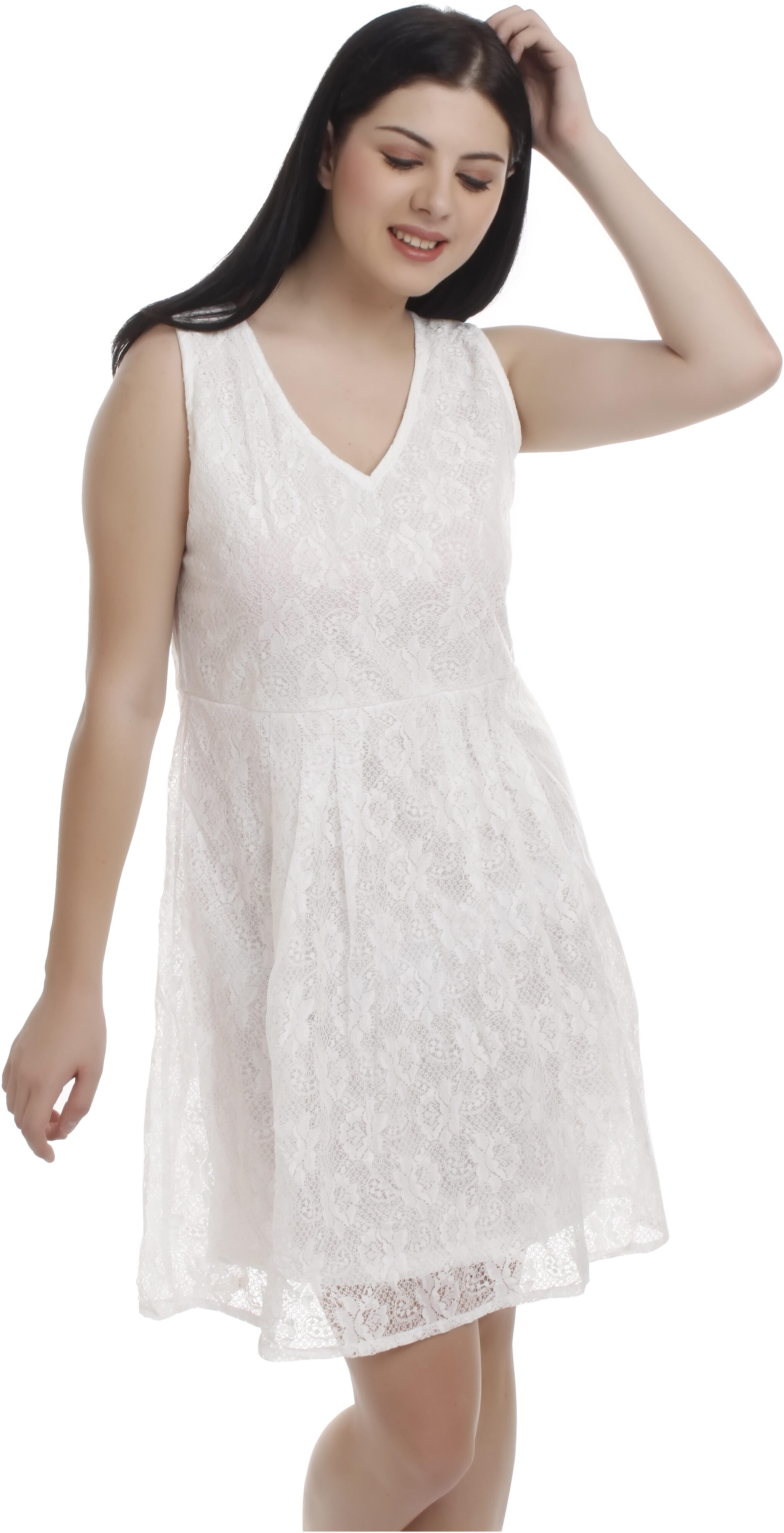 

You Forever White Self design Fit flare dress