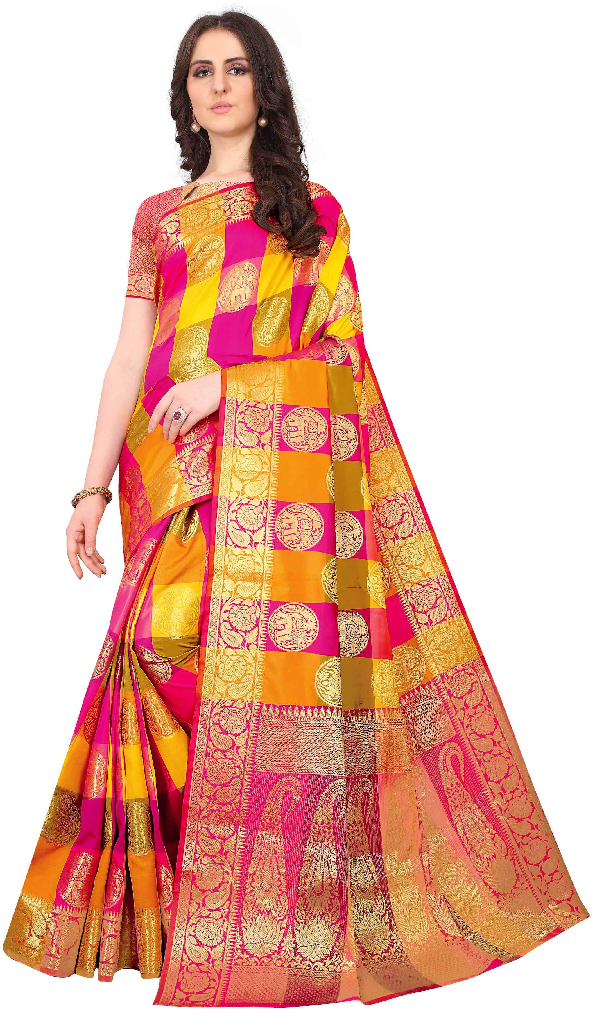 

YOYO Fashion Women Jacquard Designer Saree With Blouse Piece -Multi