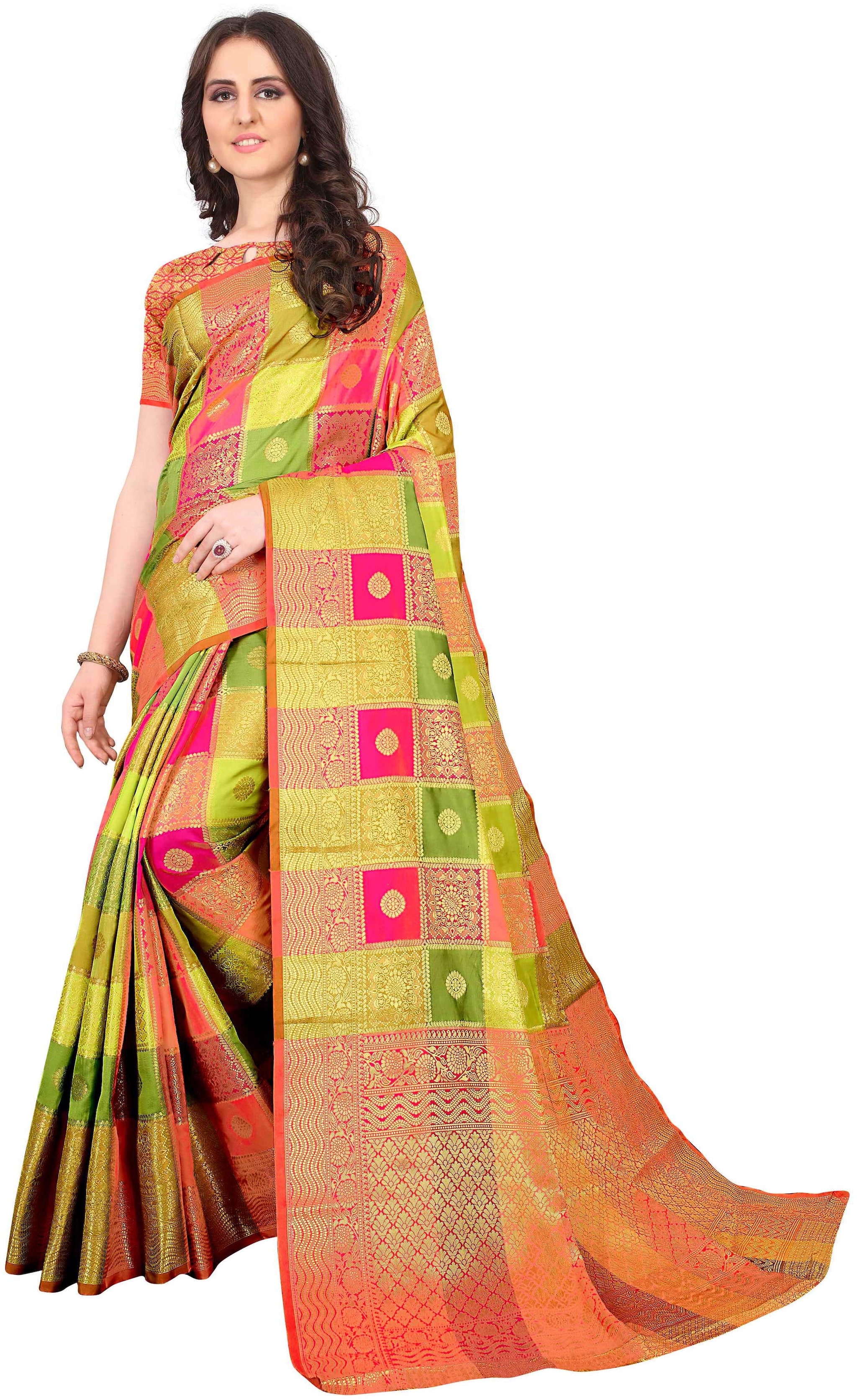 

YOYO Fashion Women Jacquard Designer Saree With Blouse Piece -Multi