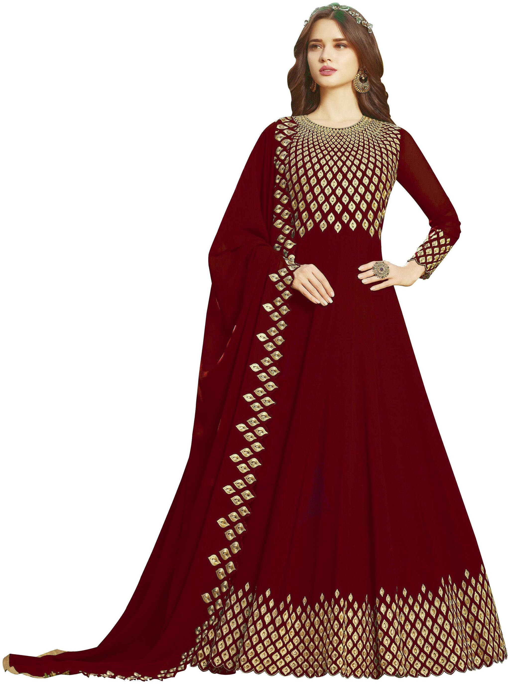 

YOYO Fashion Georgette Embroidered Anarkali Gown Maroon