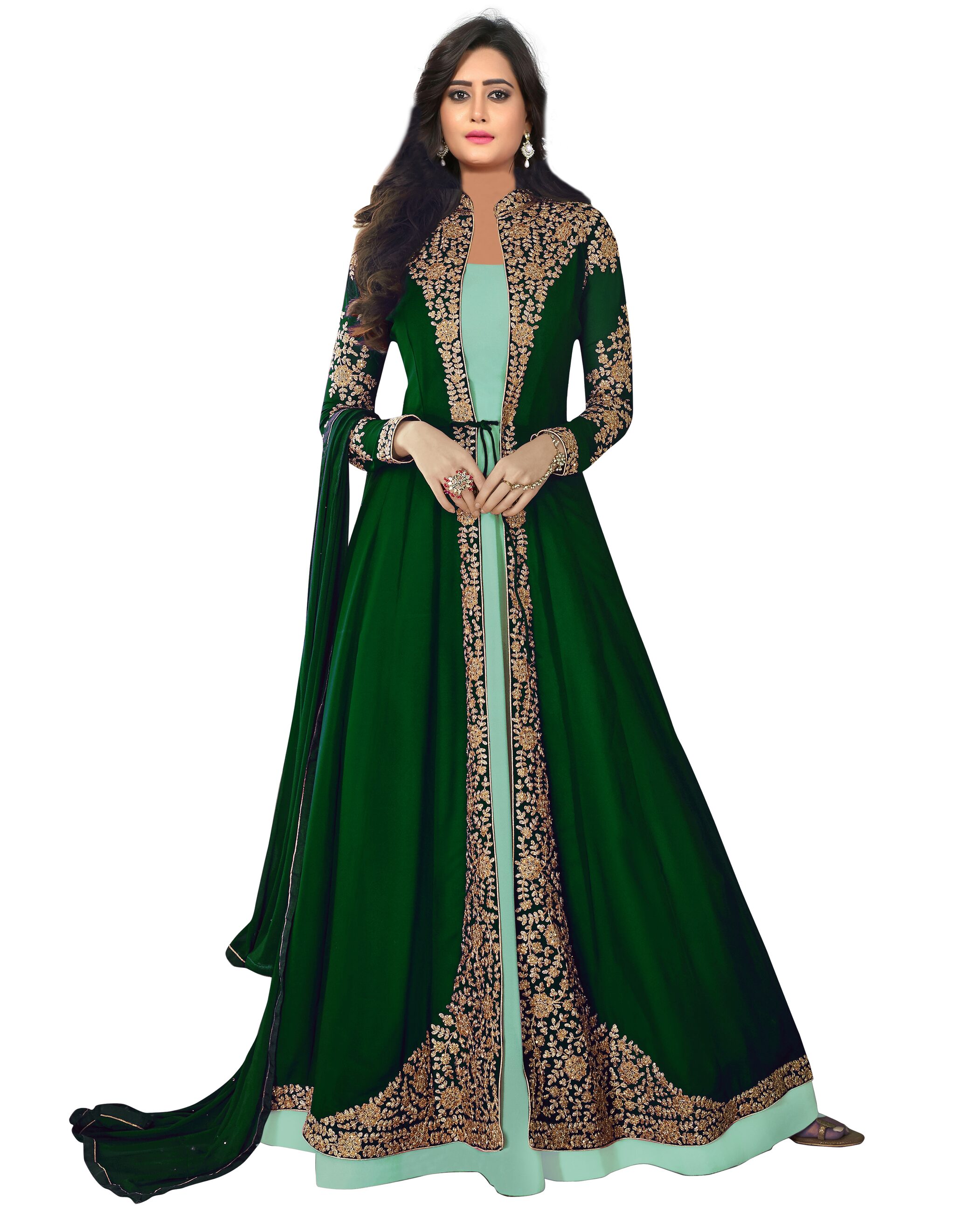 

YOYO Fashion Green Georgette Embroidered Anarkali Suit