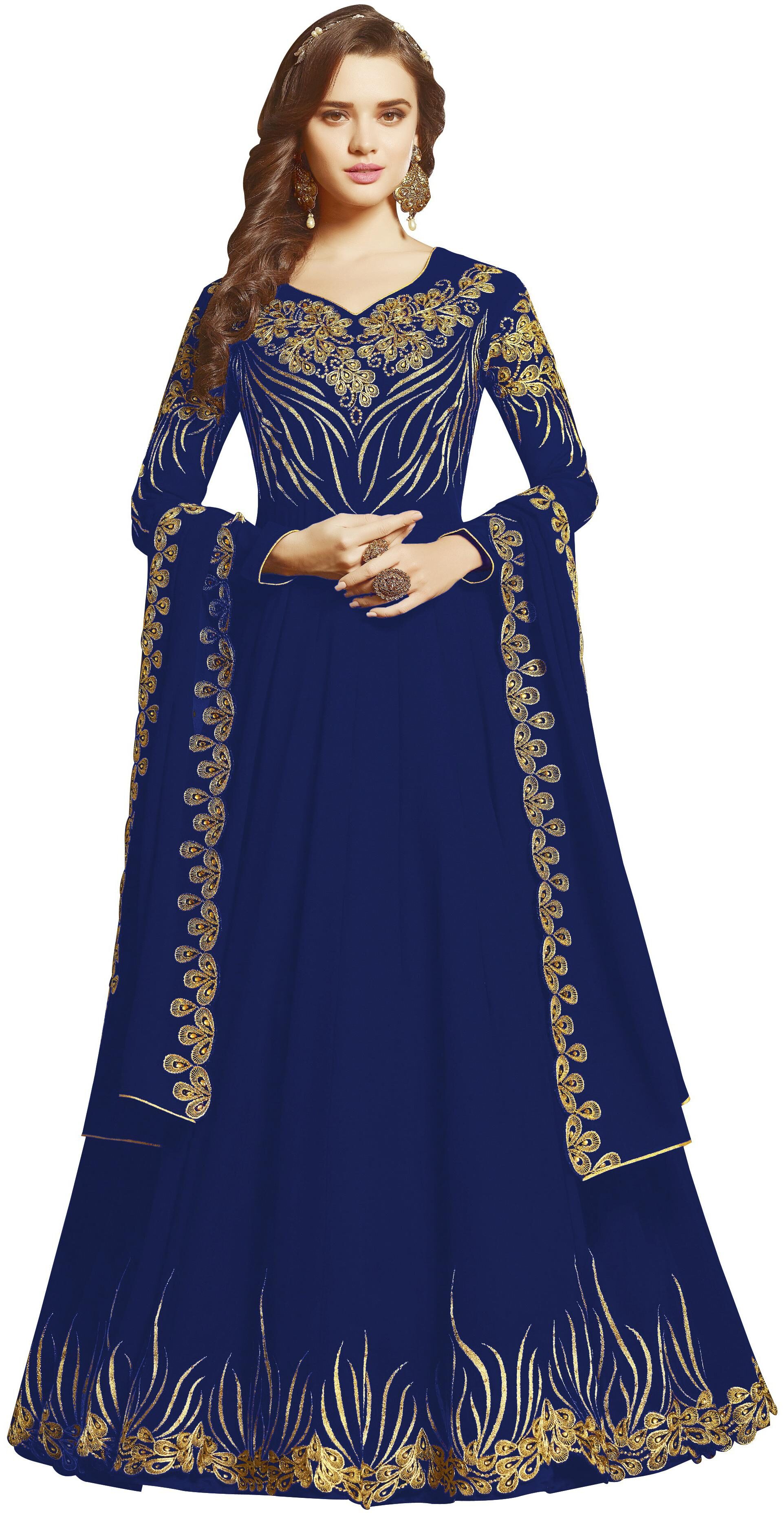 

YOYO Fashion Women Georgette Blue Gown With Dupatta