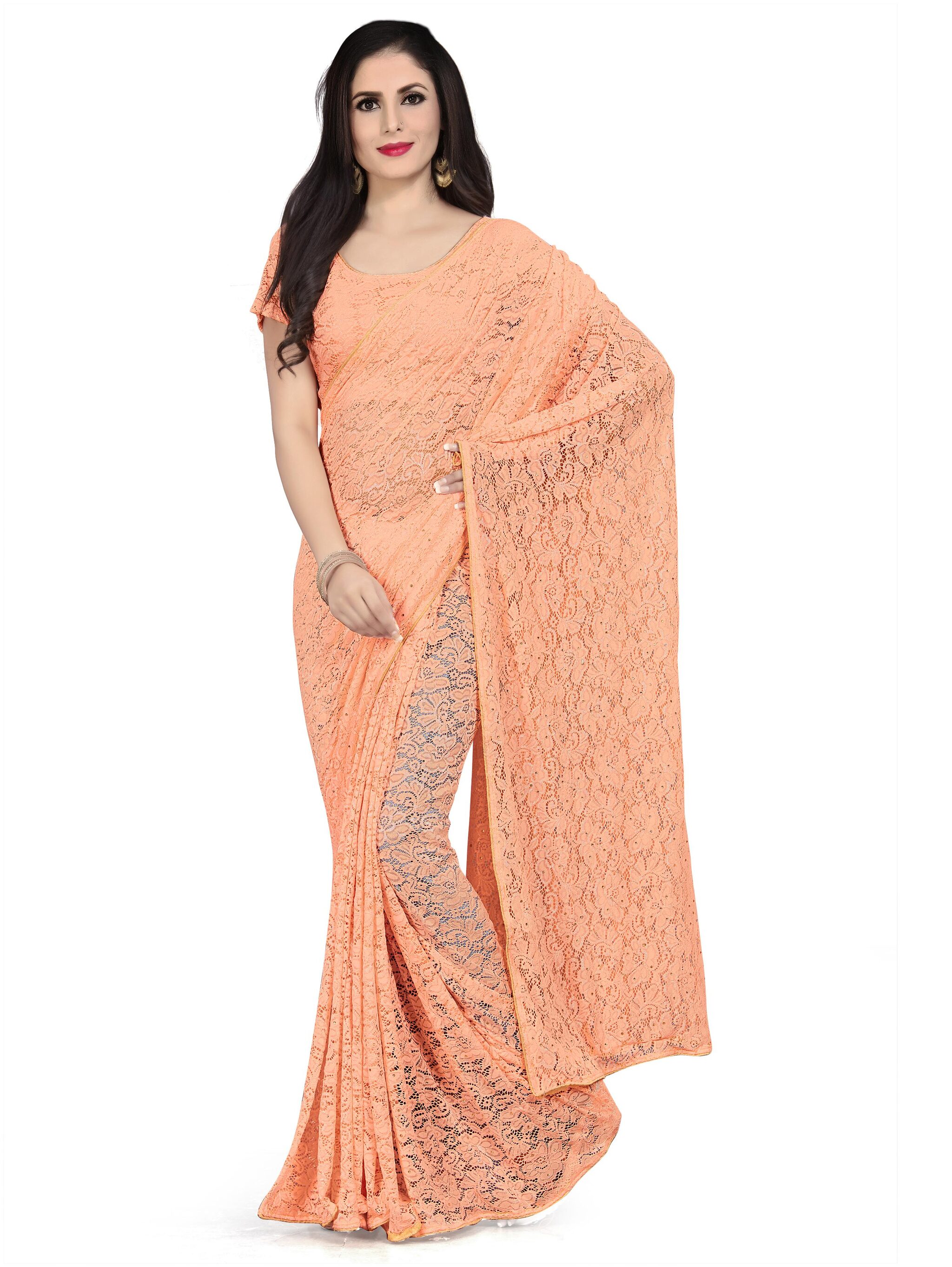 

YOYO Fashion Jacquard Designer Saree Women Embroidered Work Peach