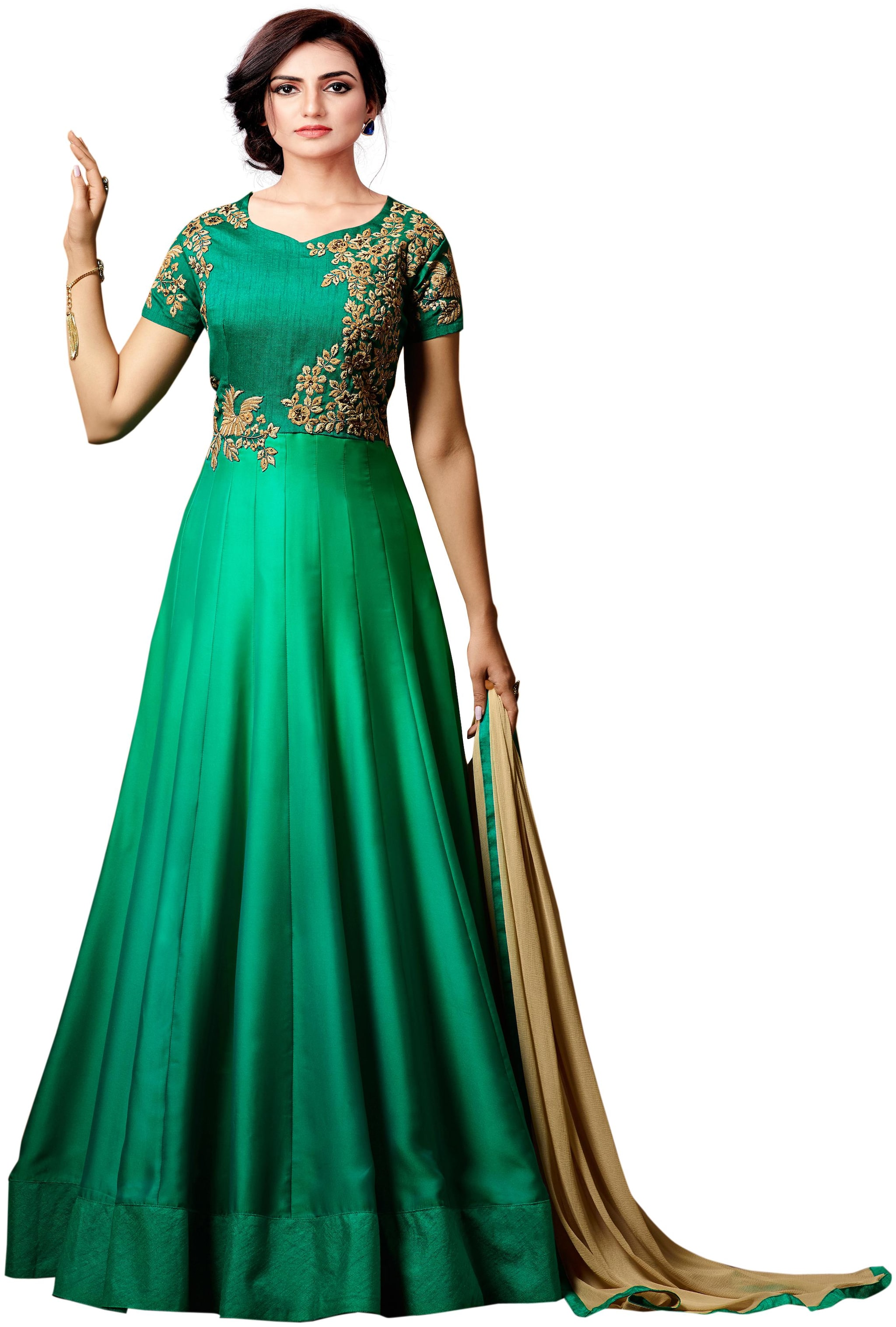 

YOYO Fashion Silk Regular Solid Gown - Green