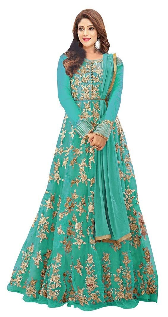 

YOYO Fashion Semi-stitched Net Sky Blue Anarkali Gown