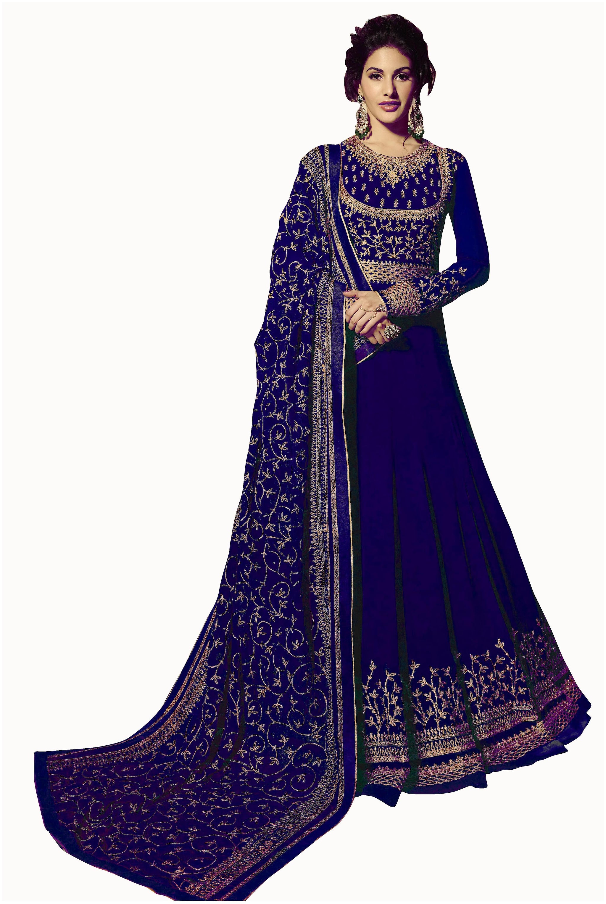

Yoyo Fashion Embroidered Blue Kurta With Bottom Dupatta For Women