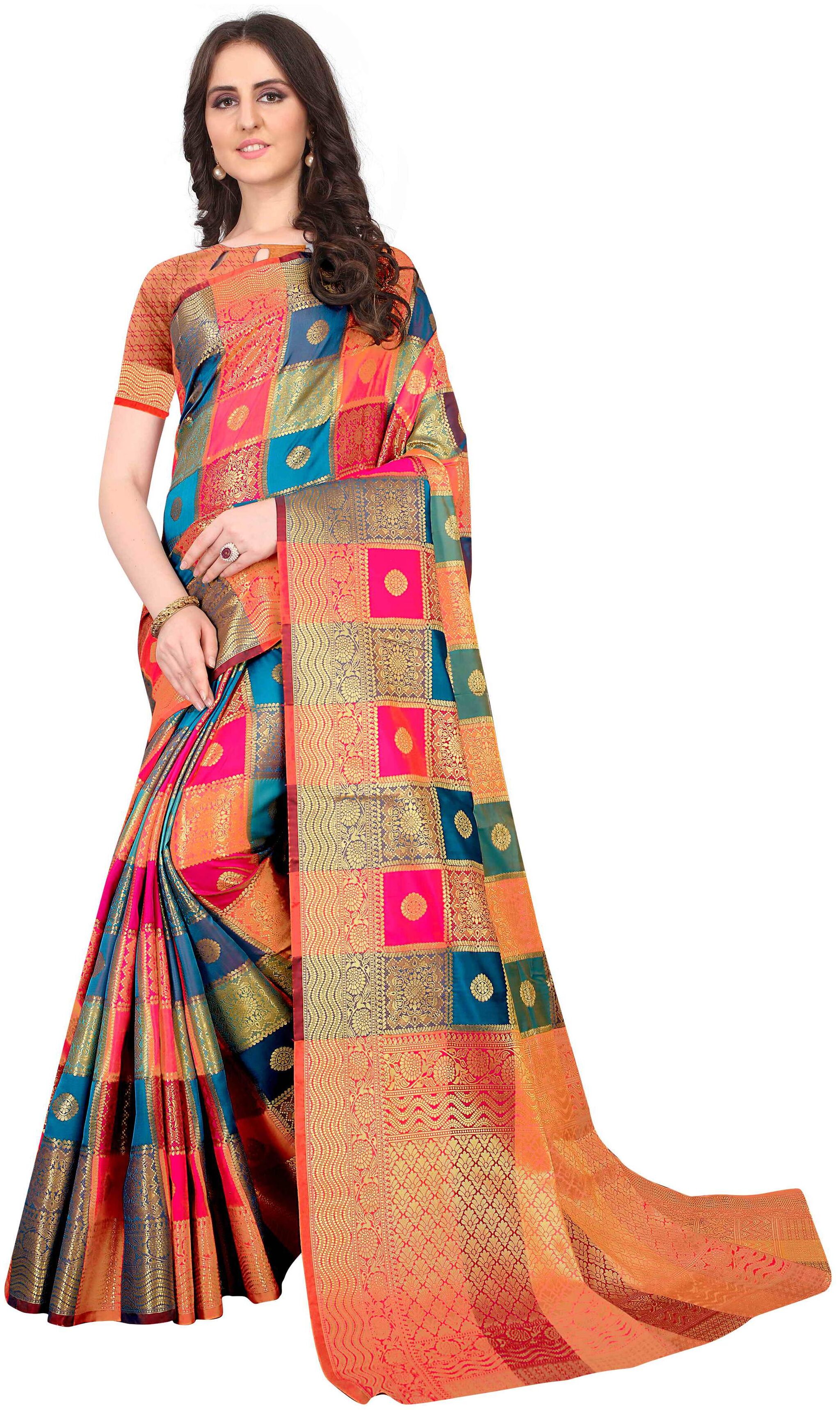 

YOYO Fashion Women Jacquard Designer Saree With Blouse Piece -Multi