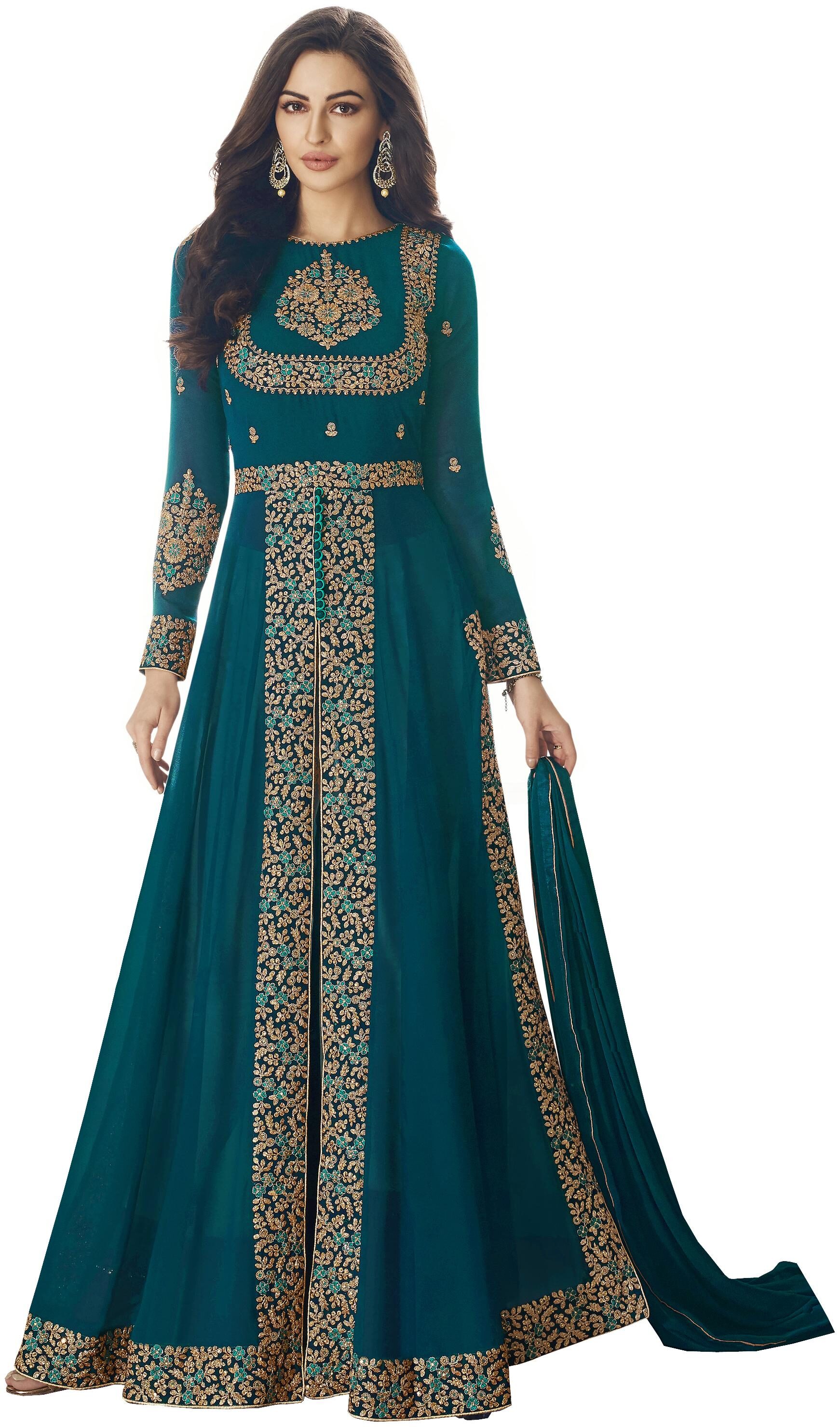 

Yoyo Fashion Embroidered Turquoise Kurta With Bottom Dupatta For Women