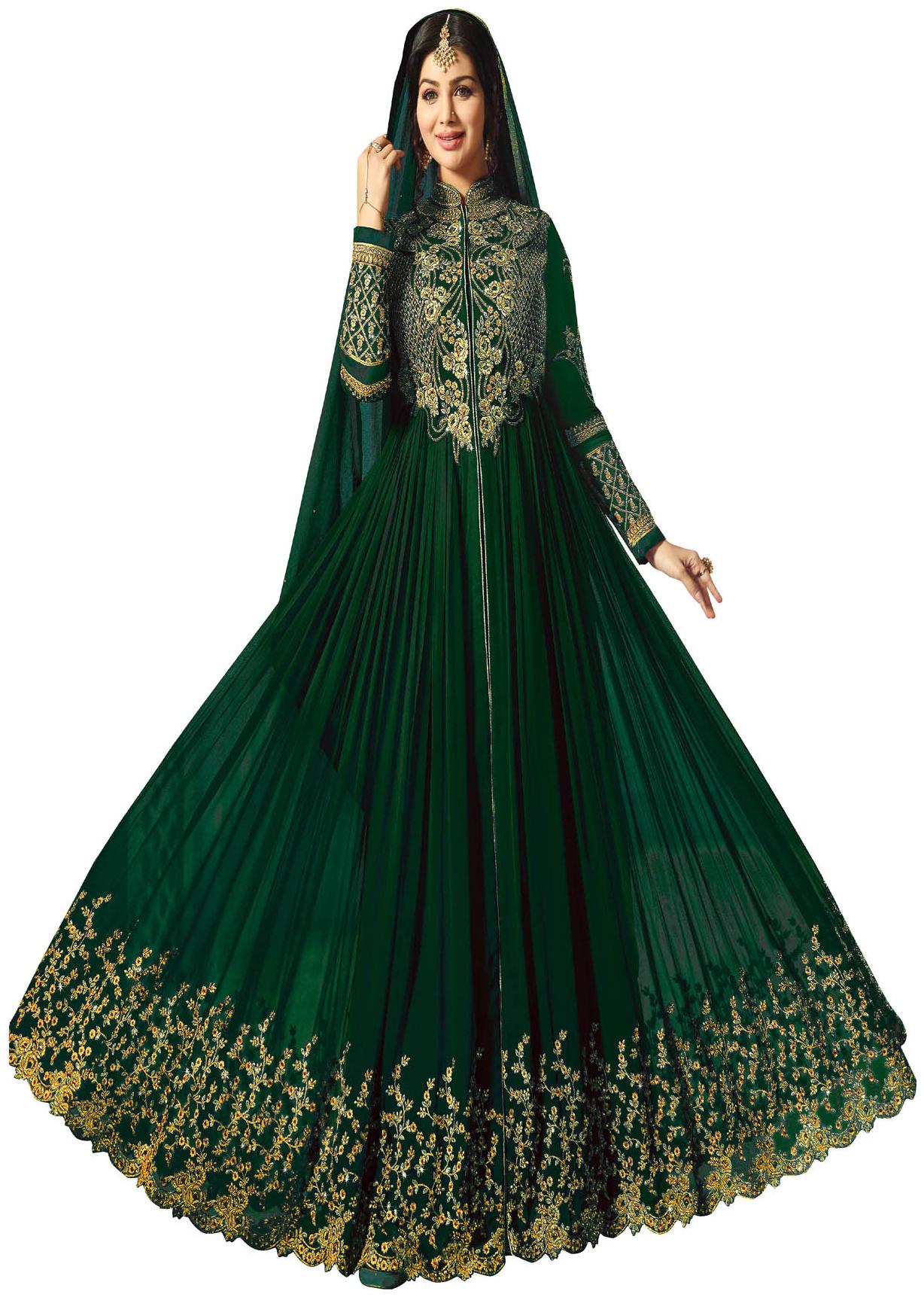 

YOYO Fashion Semi-stitched Faux Georgette Green Anarkali Gown