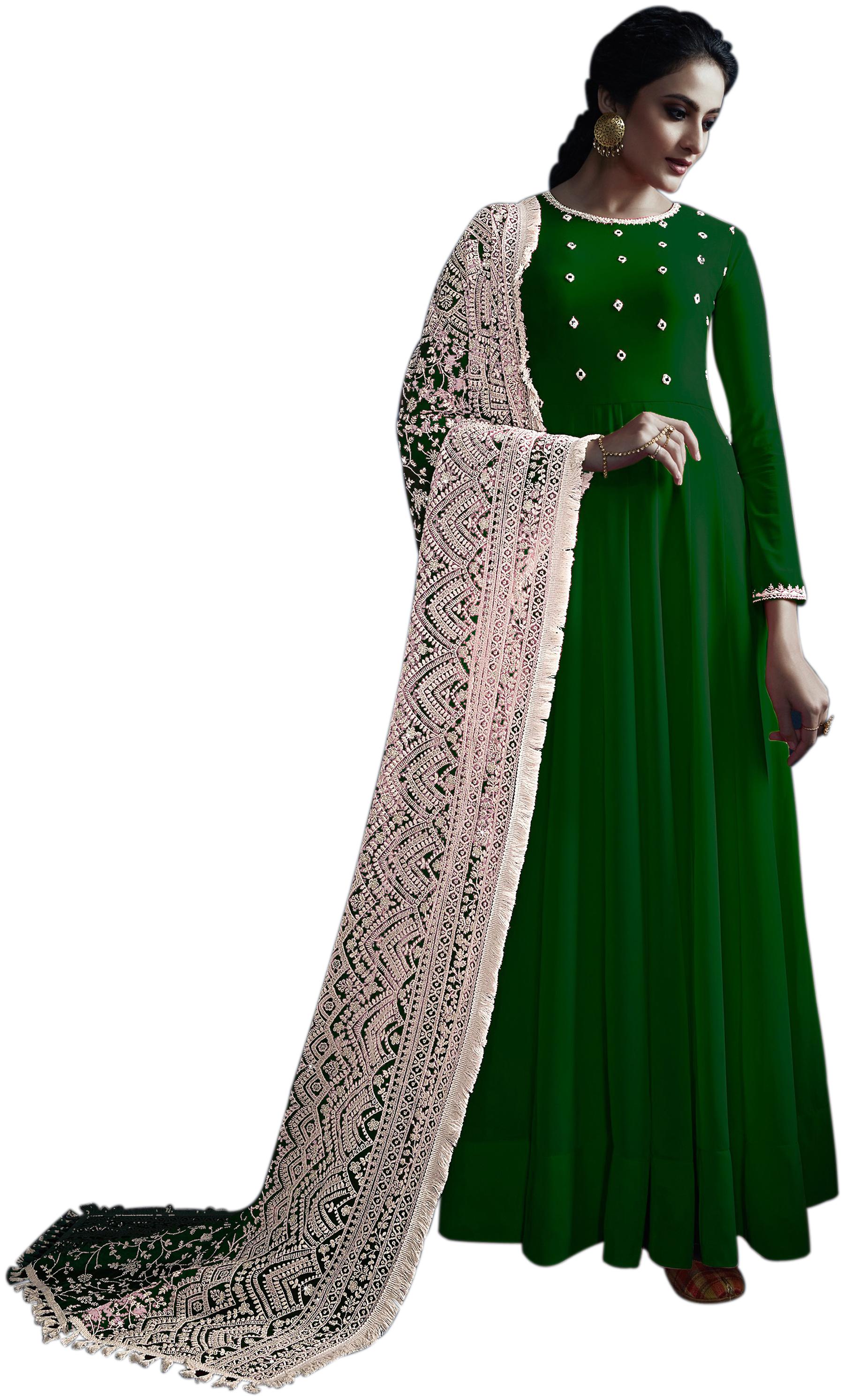 

YOYO Fashion Green Georgette Embroidered Dress Material