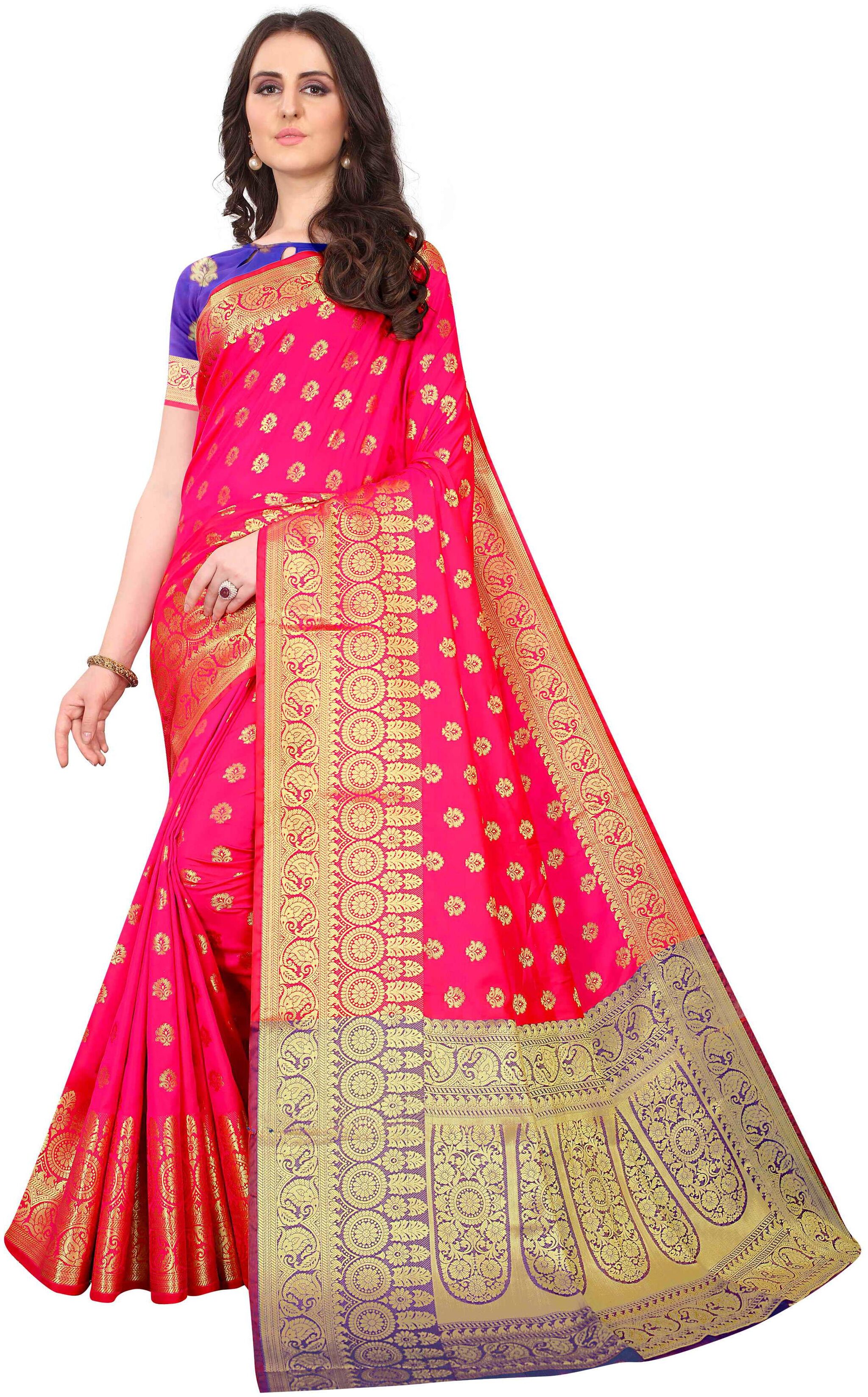 

YOYO Fashion Women Jacquard Designer Saree With Blouse Piece -Pink