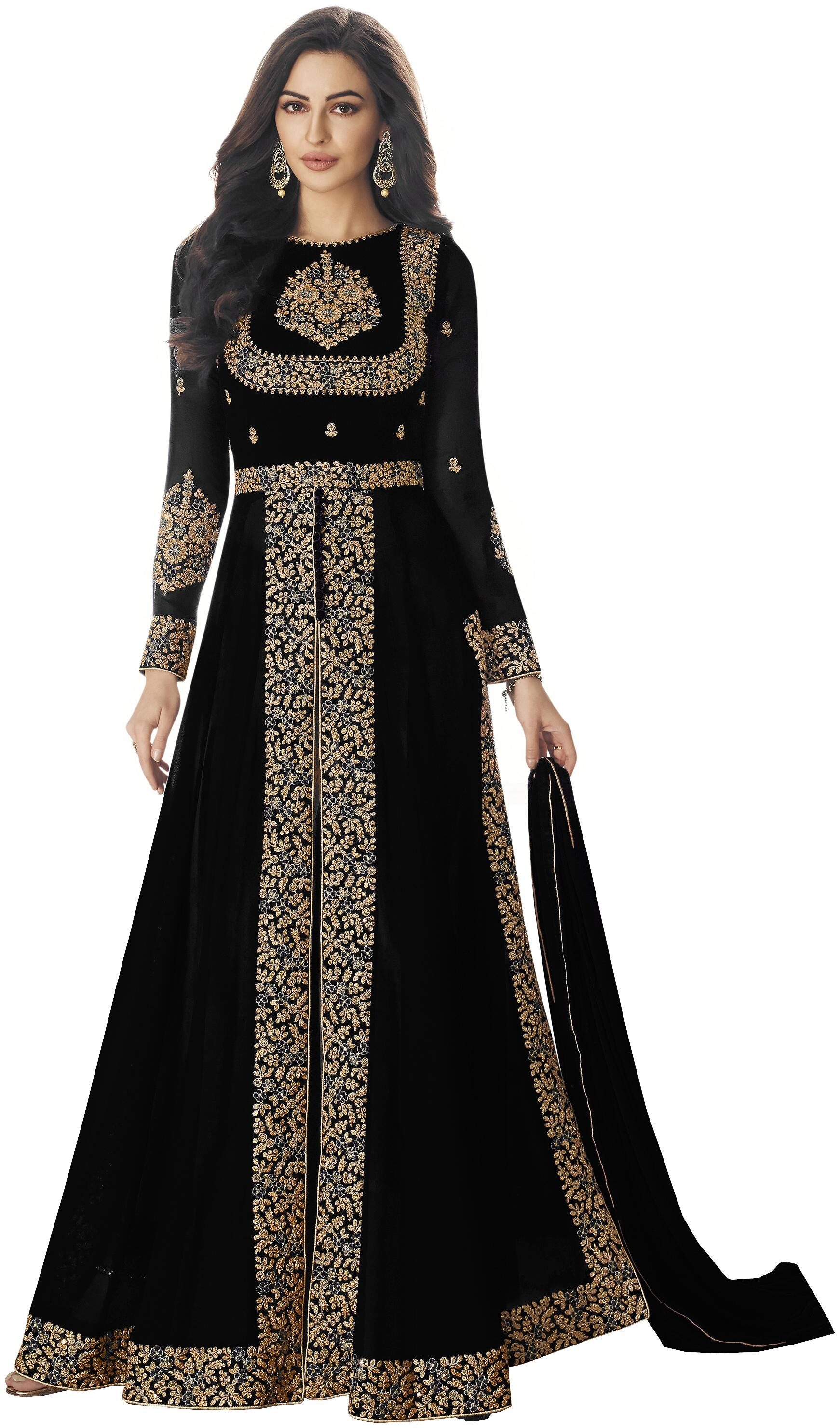 

Yoyo Fashion Embroidered Black Kurta With Bottom Dupatta For Women