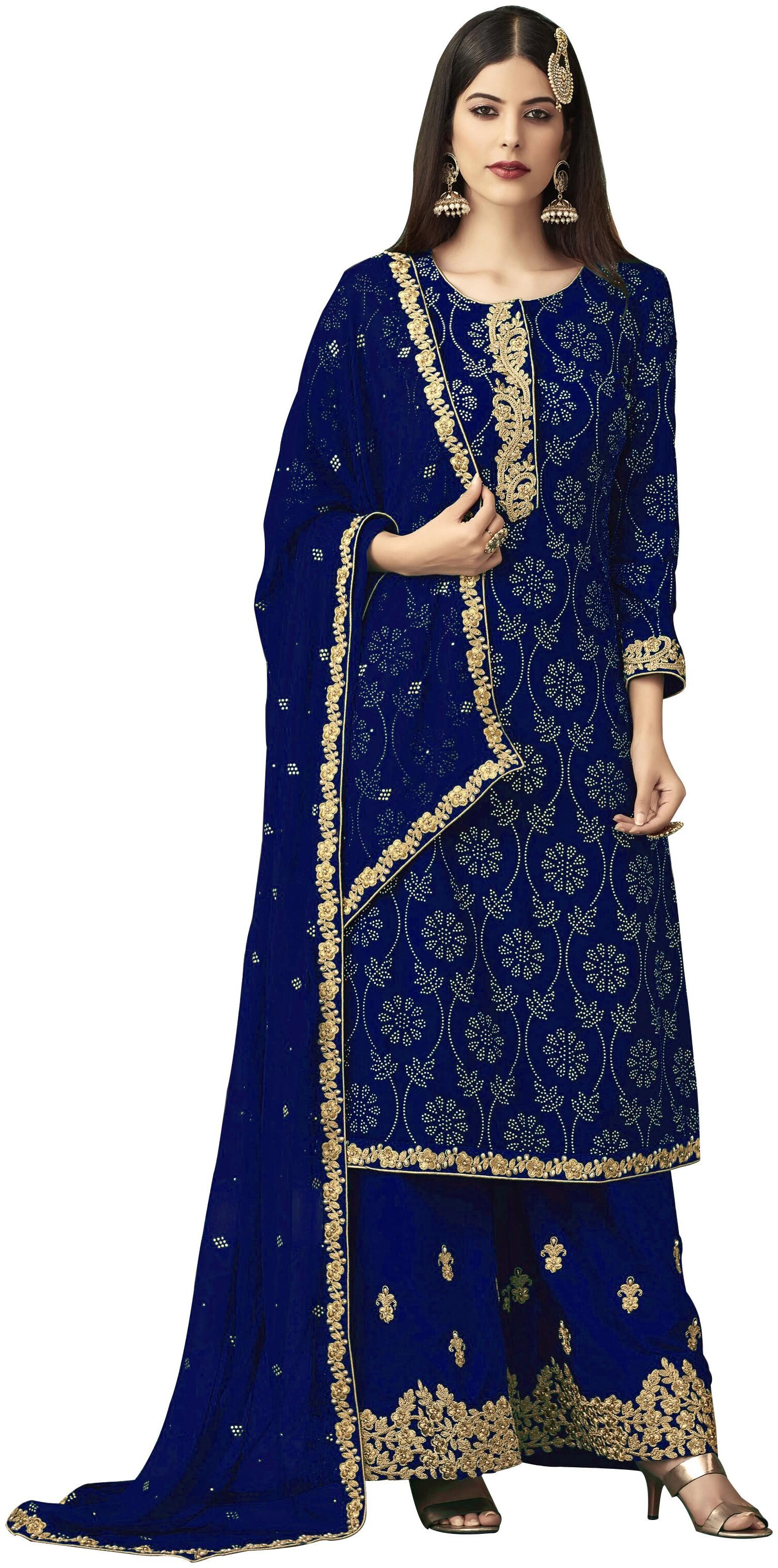 

YOYO Fashion Women Georgette Semistiched Dress Material Blue color