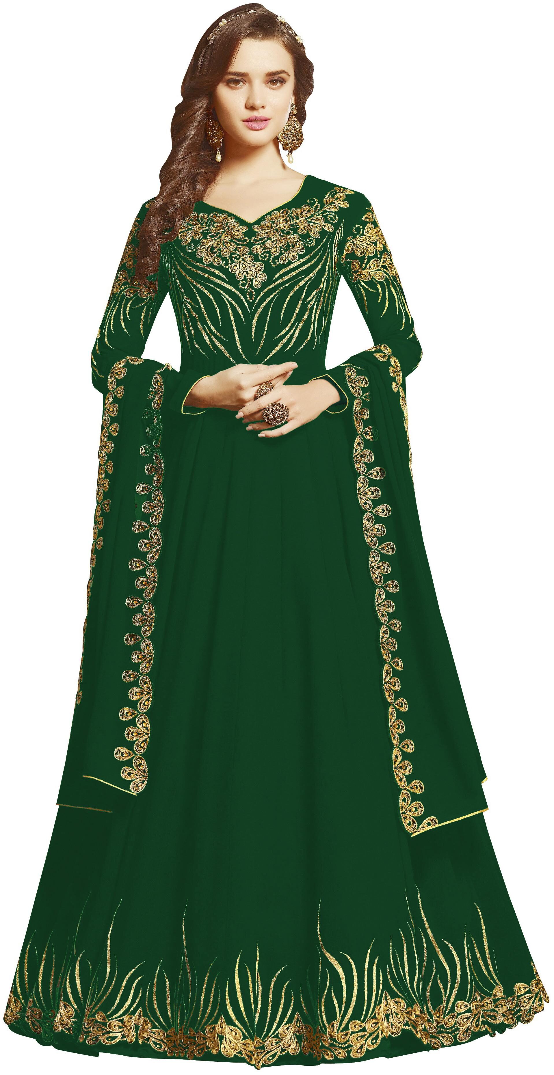 

YOYO Fashion Georgette Embroidered Green Gwon With Duptta