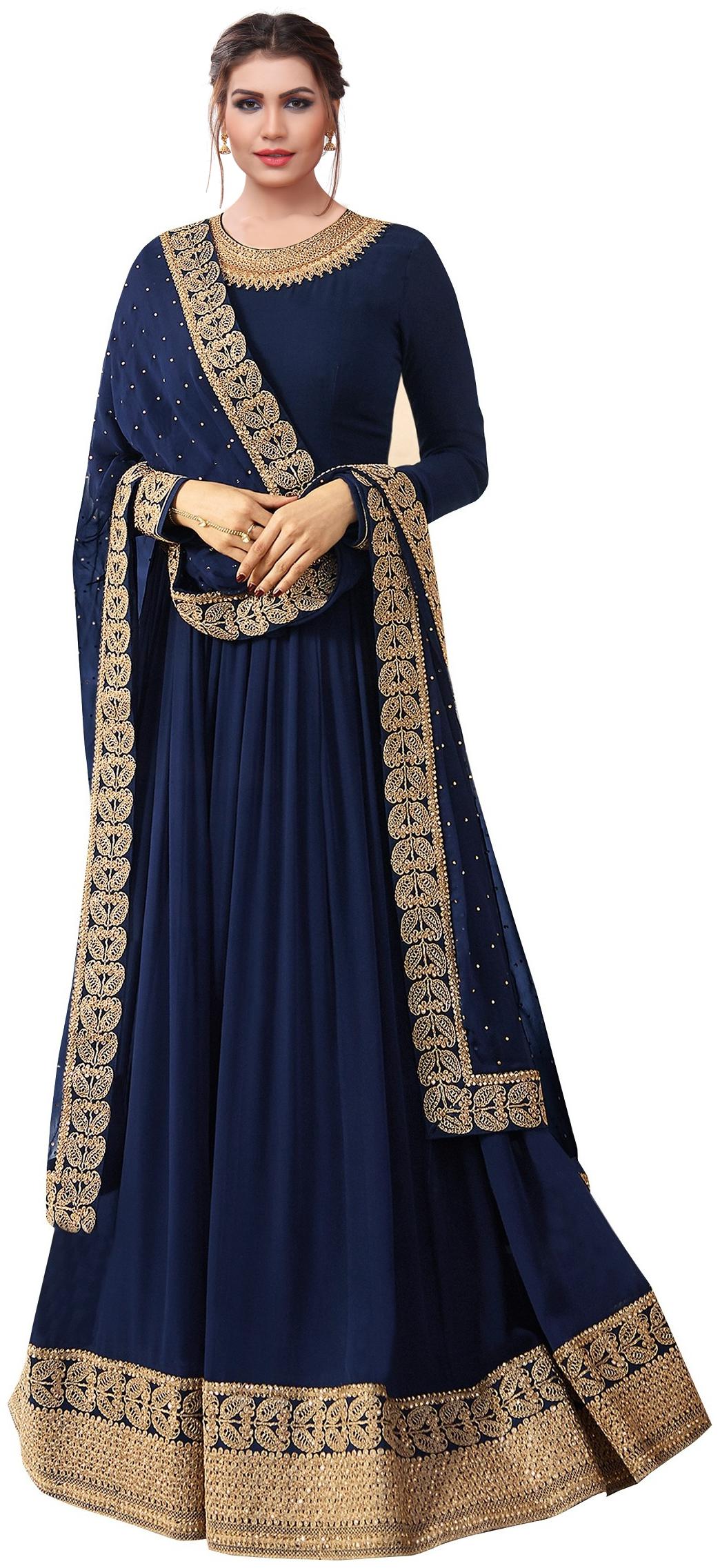 

YOYO Fashion Semi-stitched Sana Faux Georgette Blue Anarkali Gown