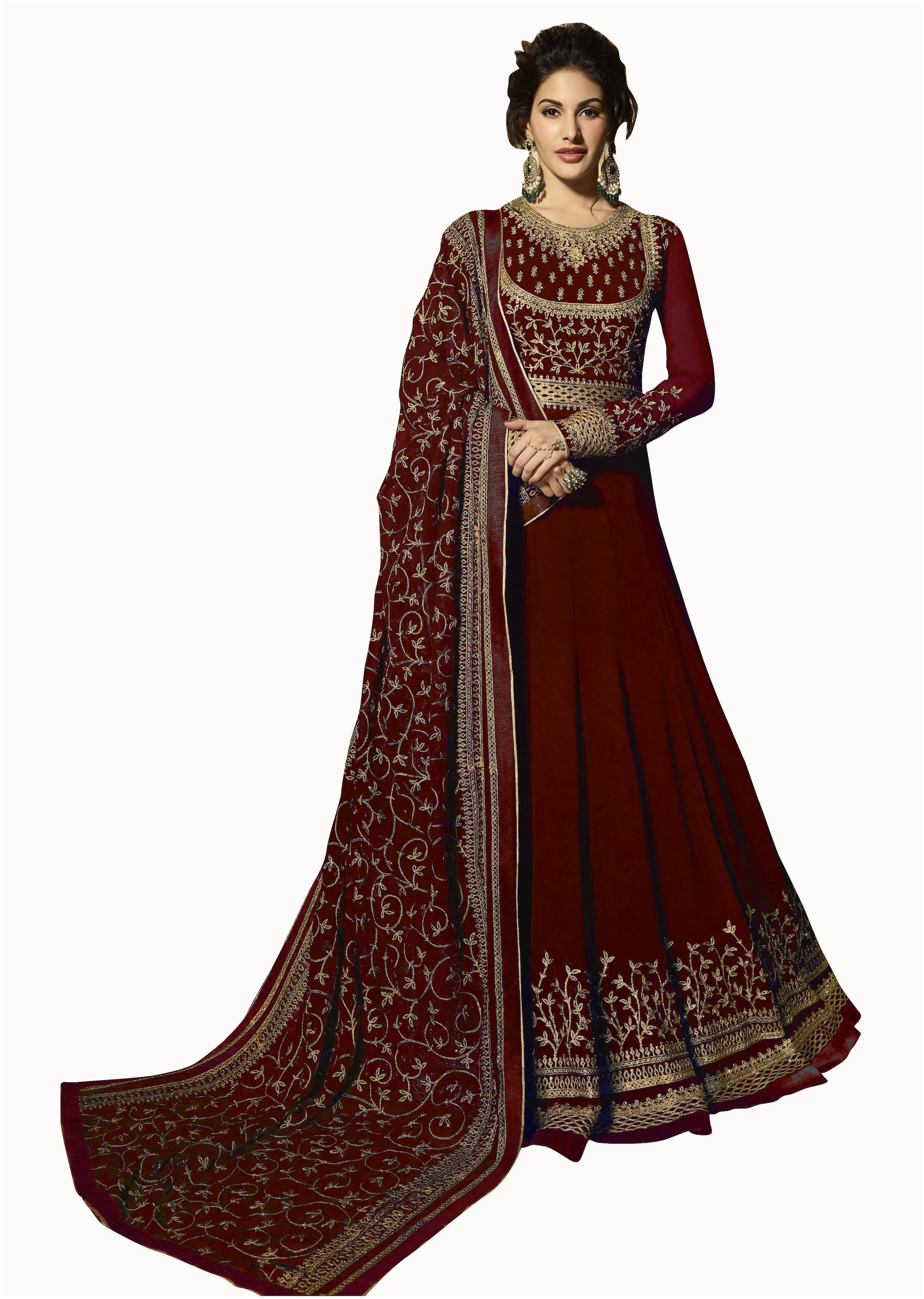 

Yoyo Fashion Embroidered Maroon Kurta With Bottom Dupatta For Women