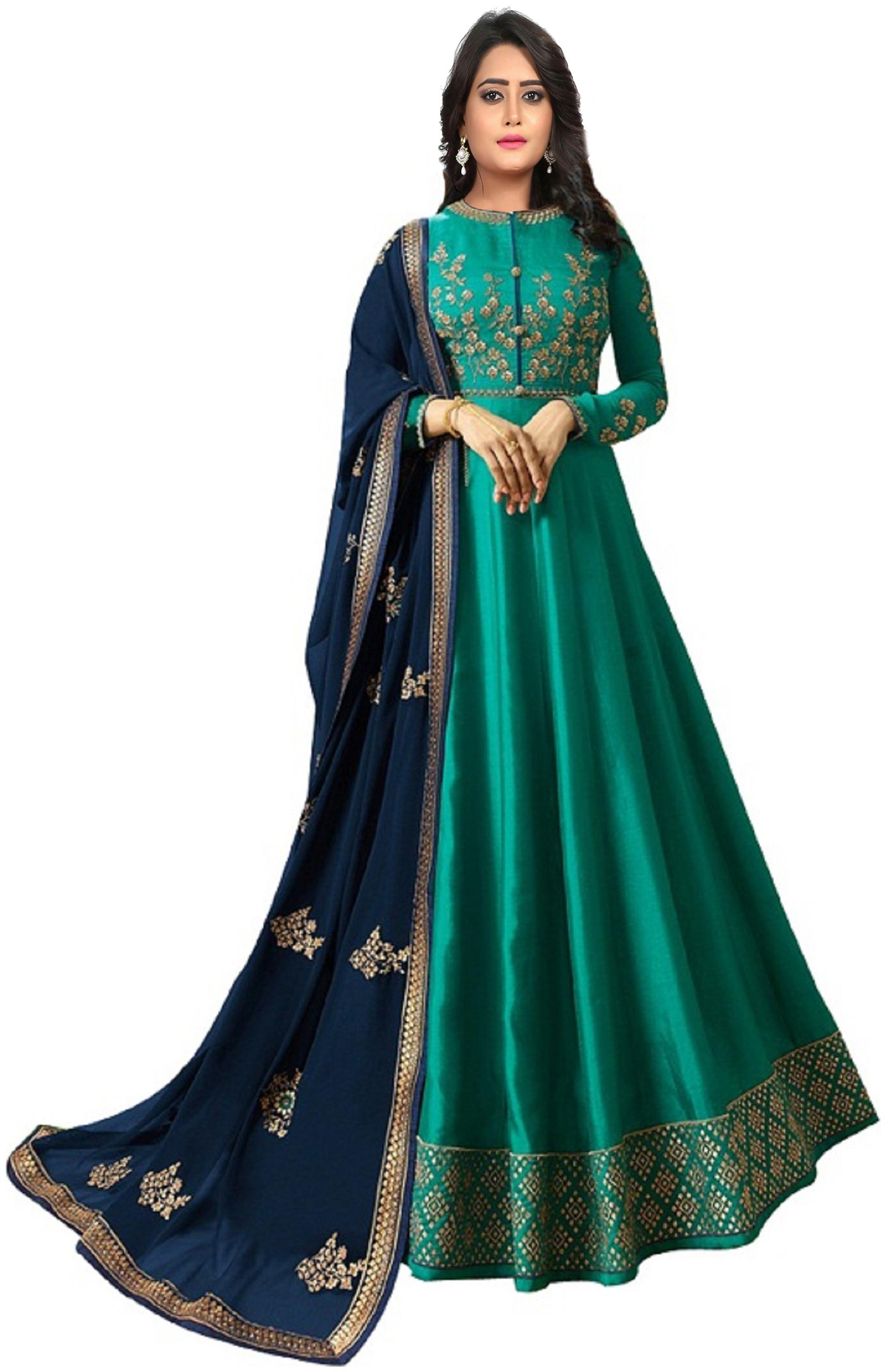 

YOYO Fashion Silk Embroidered Anarkali Gown Green